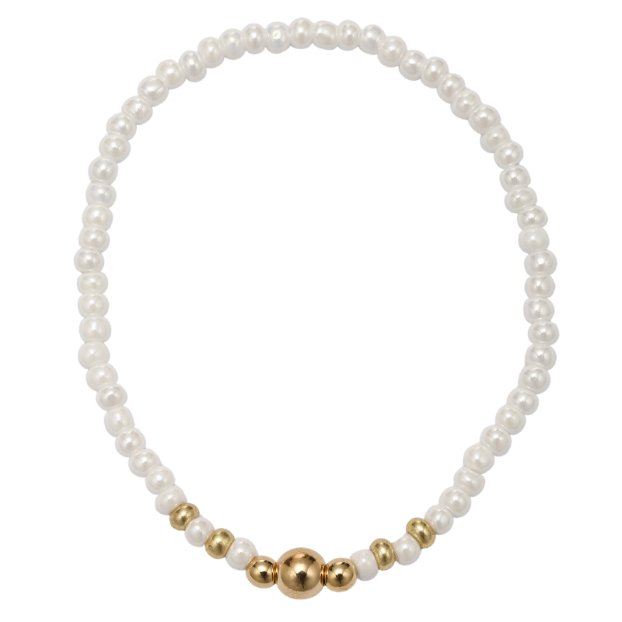 Kids Pearl Seed Bead Beaded Bracelet with Gold Beads