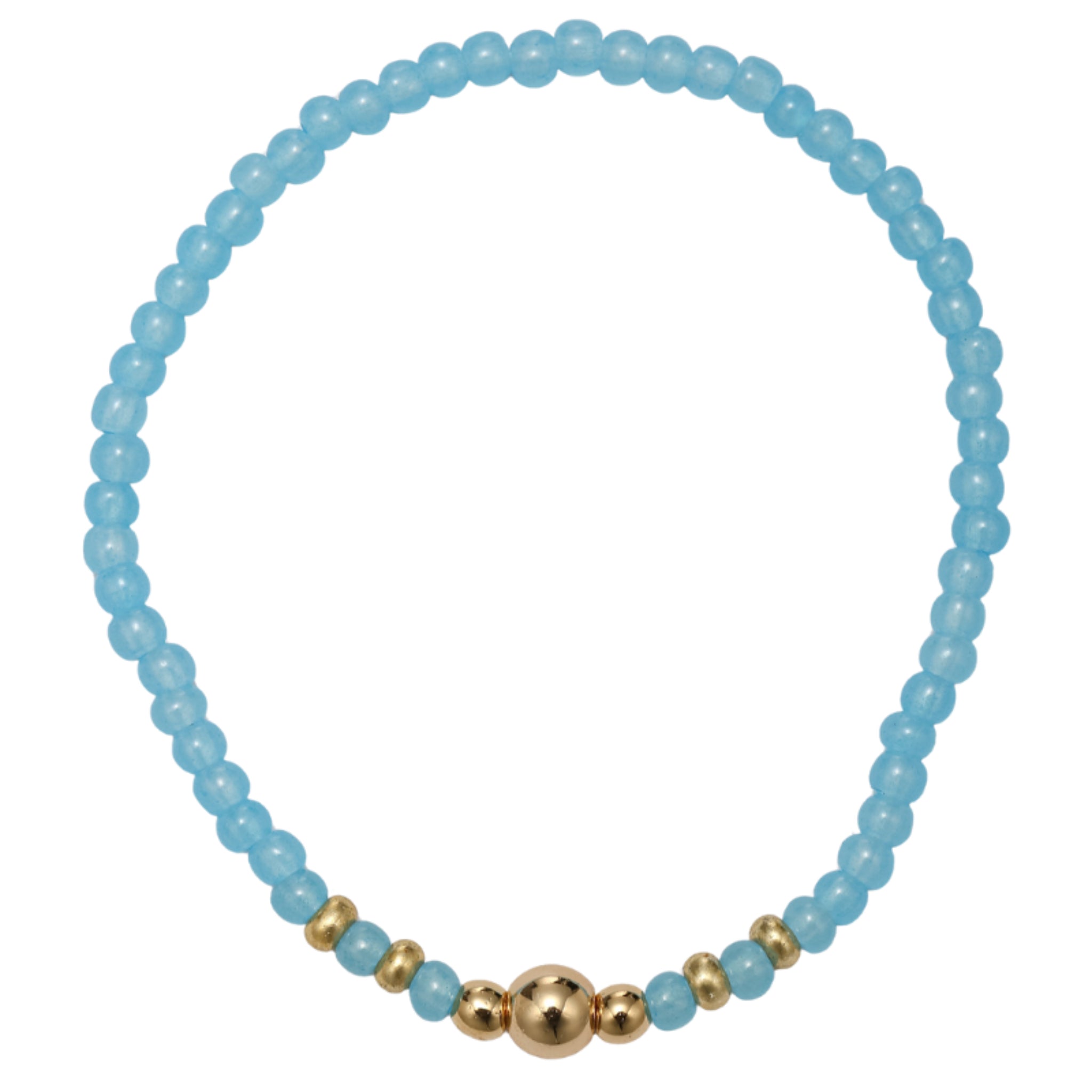 Kids Blue Seed Bead Beaded Bracelet with Gold Beads