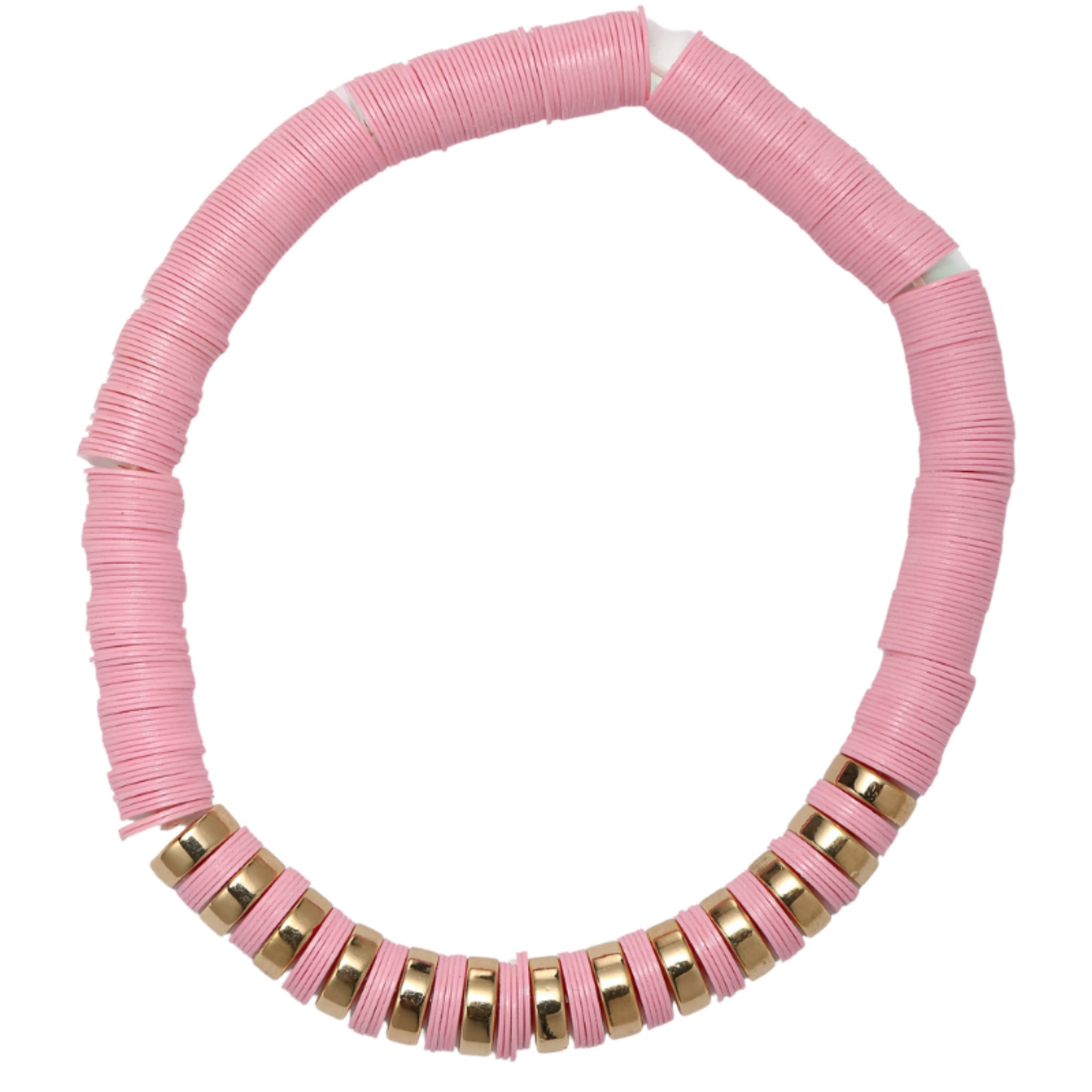 Kids Light Pink Rubber Disk Beaded Bracelet with Gold Spacers