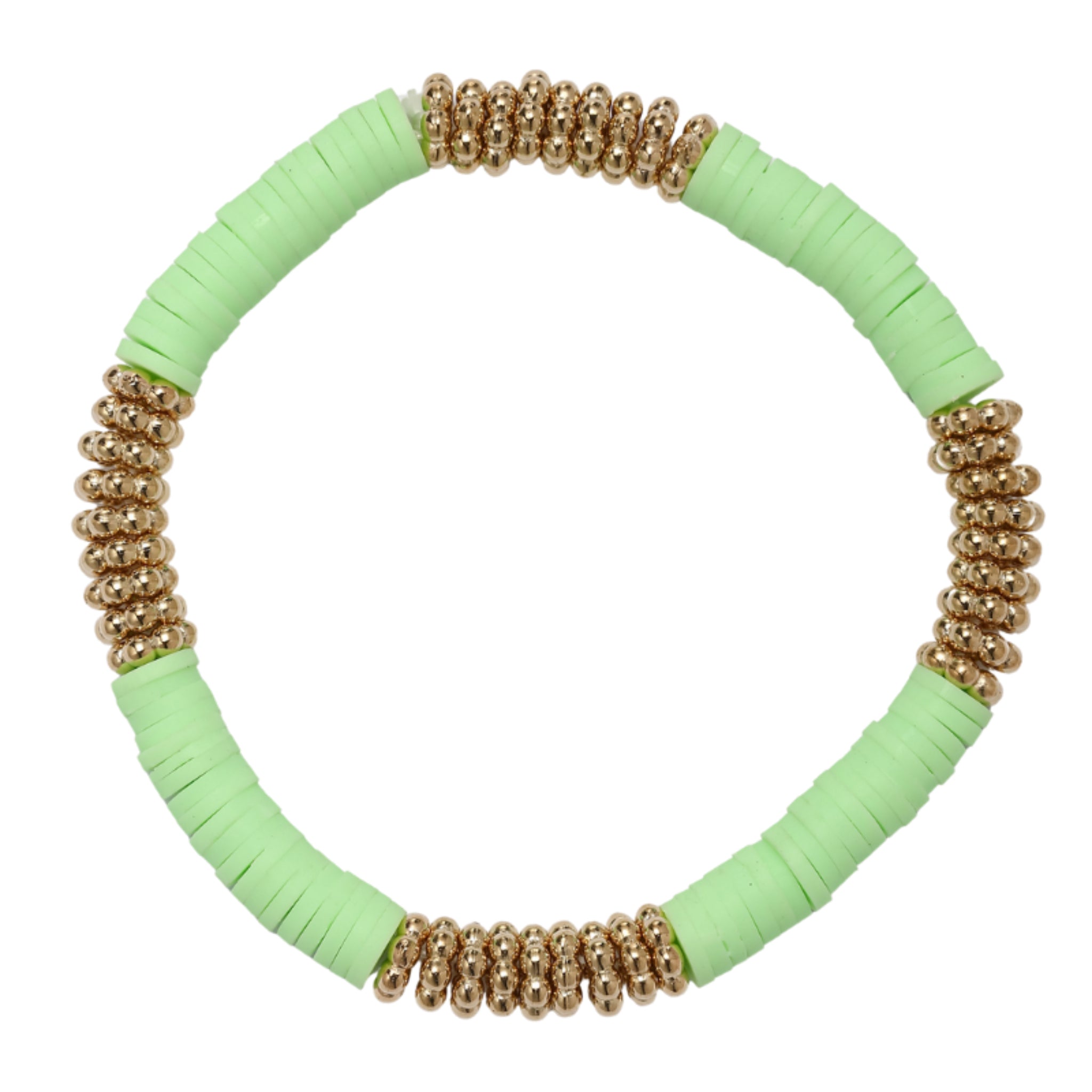 Kids Lime Rubber Disk Beaded Bracelet with Gold Spacers