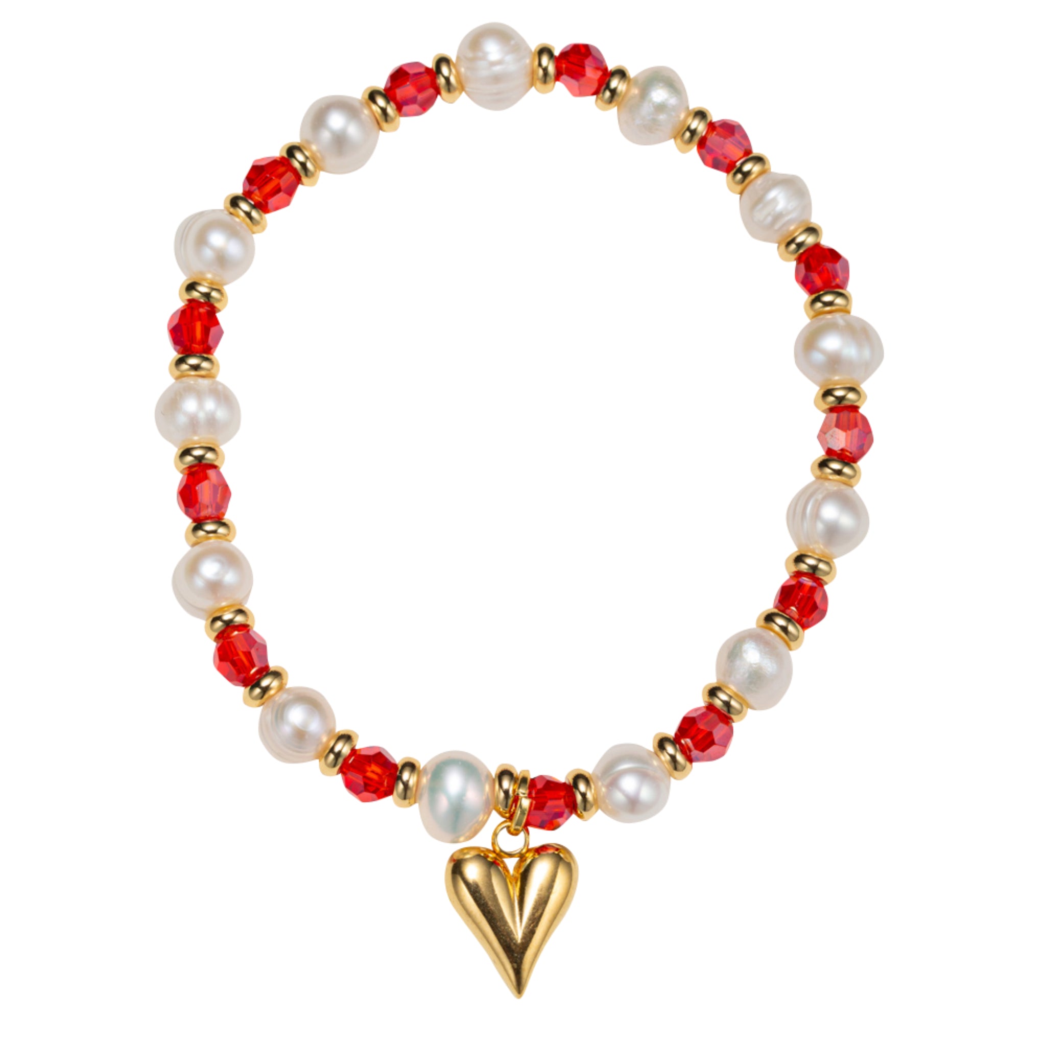 Kids 18K Gold Plated January Garnet Beaded Stretch Bracelet
