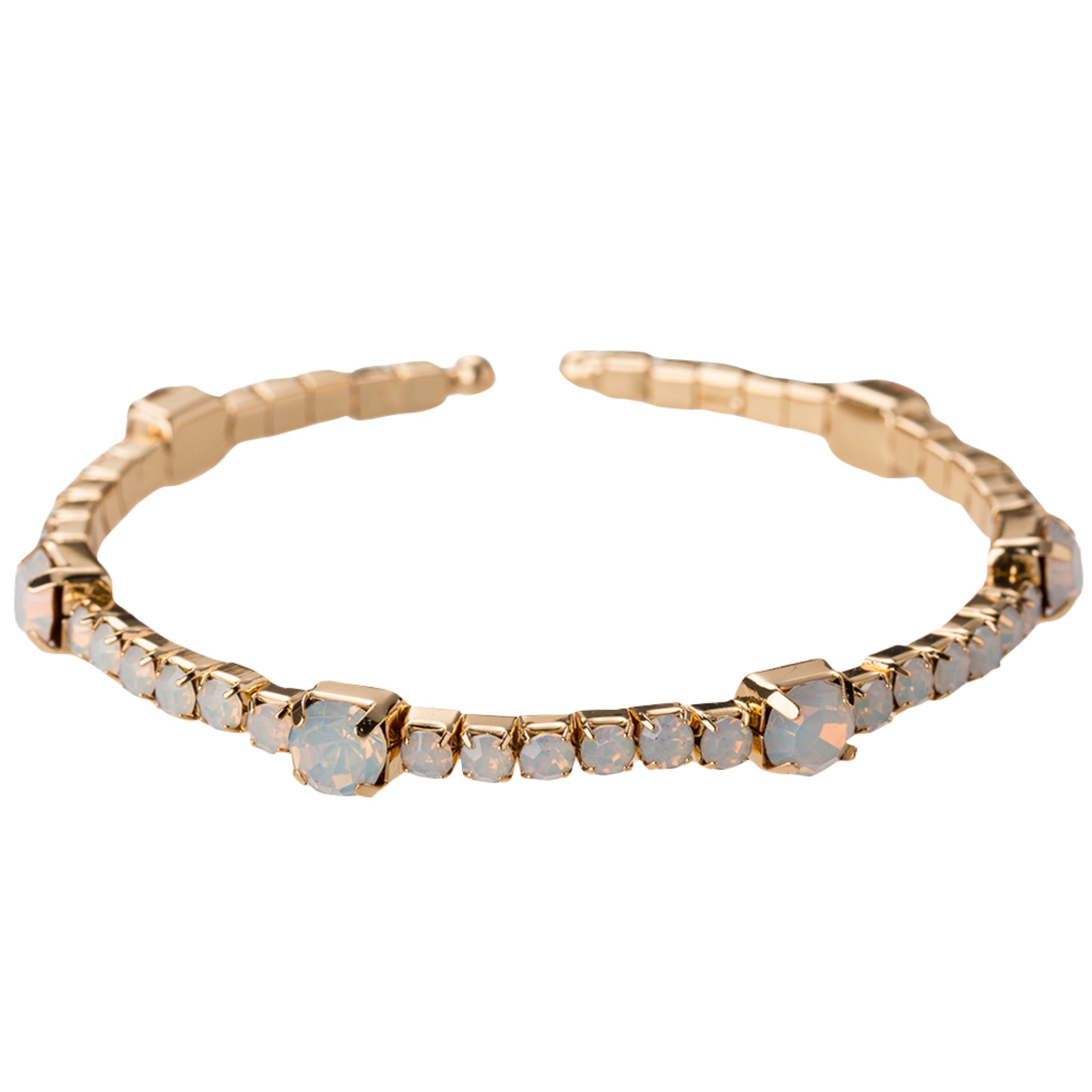 Gold, Opal Crystal Stretch Cuff Bracelet with Opal Larger Circle Staions