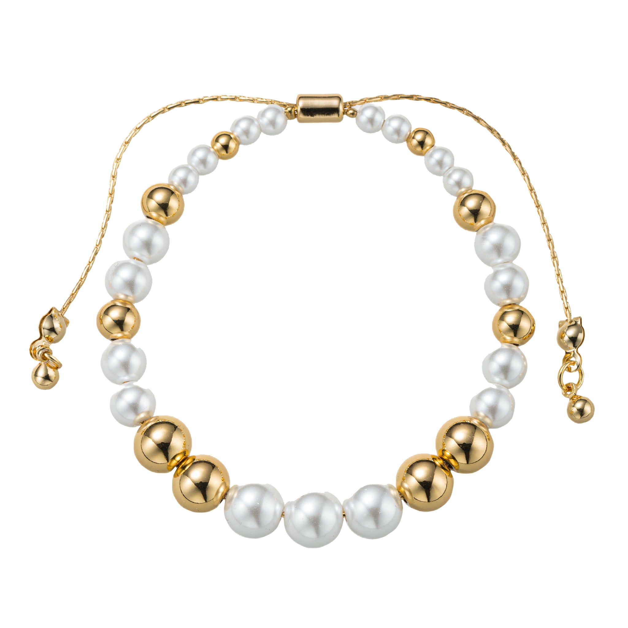 18K Gold Plated Pearl, Gold Increasing Size Pattern Medium Beaded Bracelet