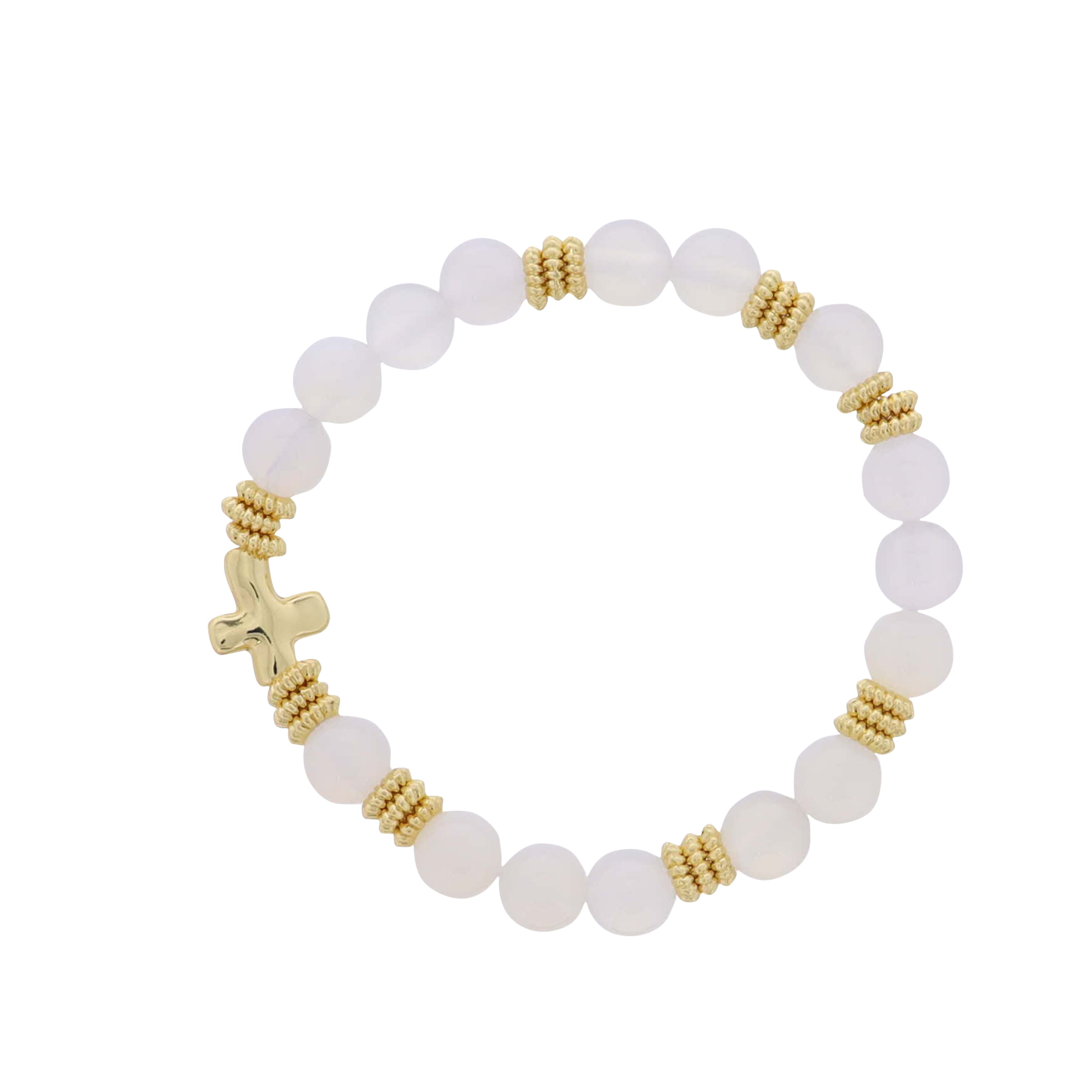 18K Gold Plated Semi Precious Chain Bracelet with Gold Cross