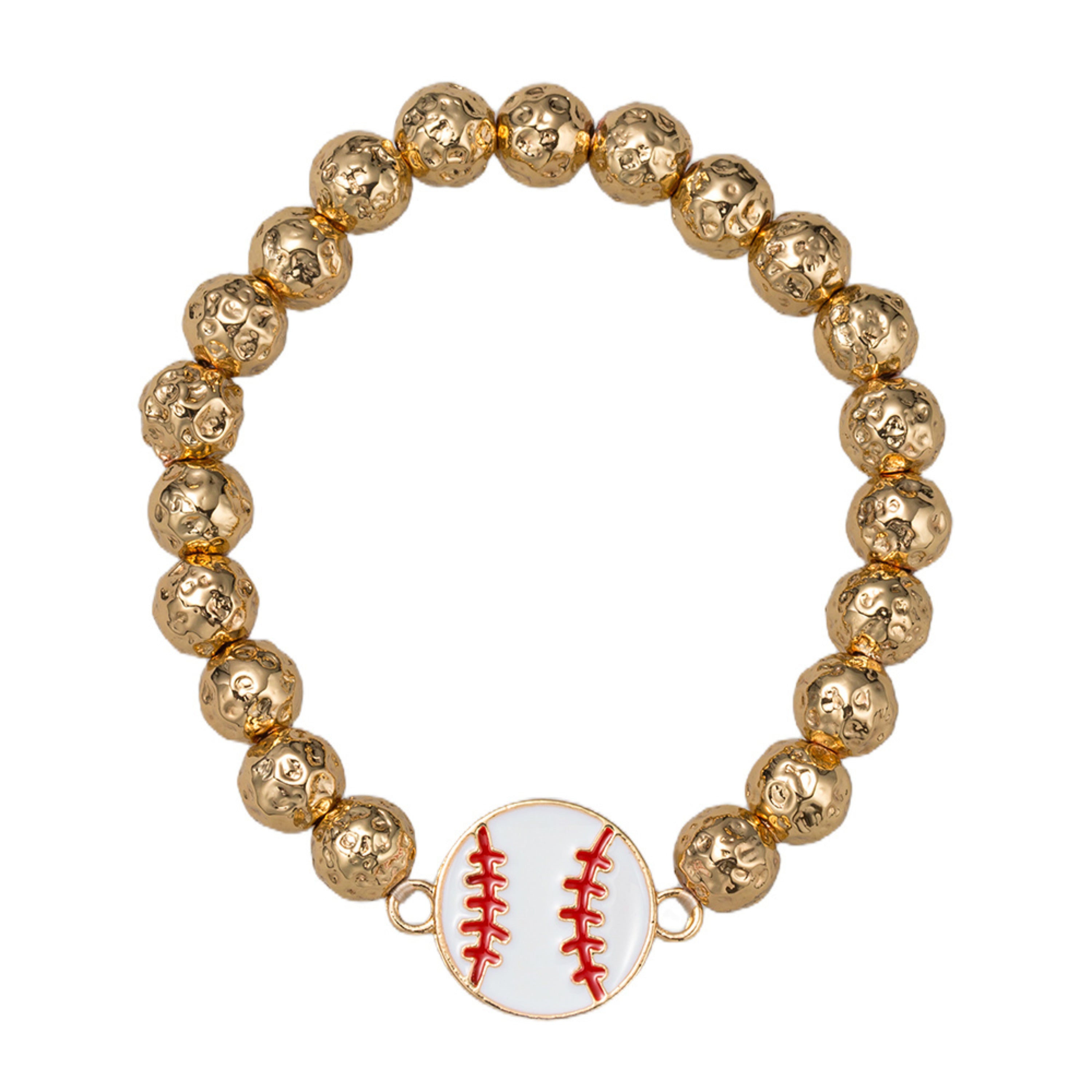 Gold Beaded Bracelet with Baseball
