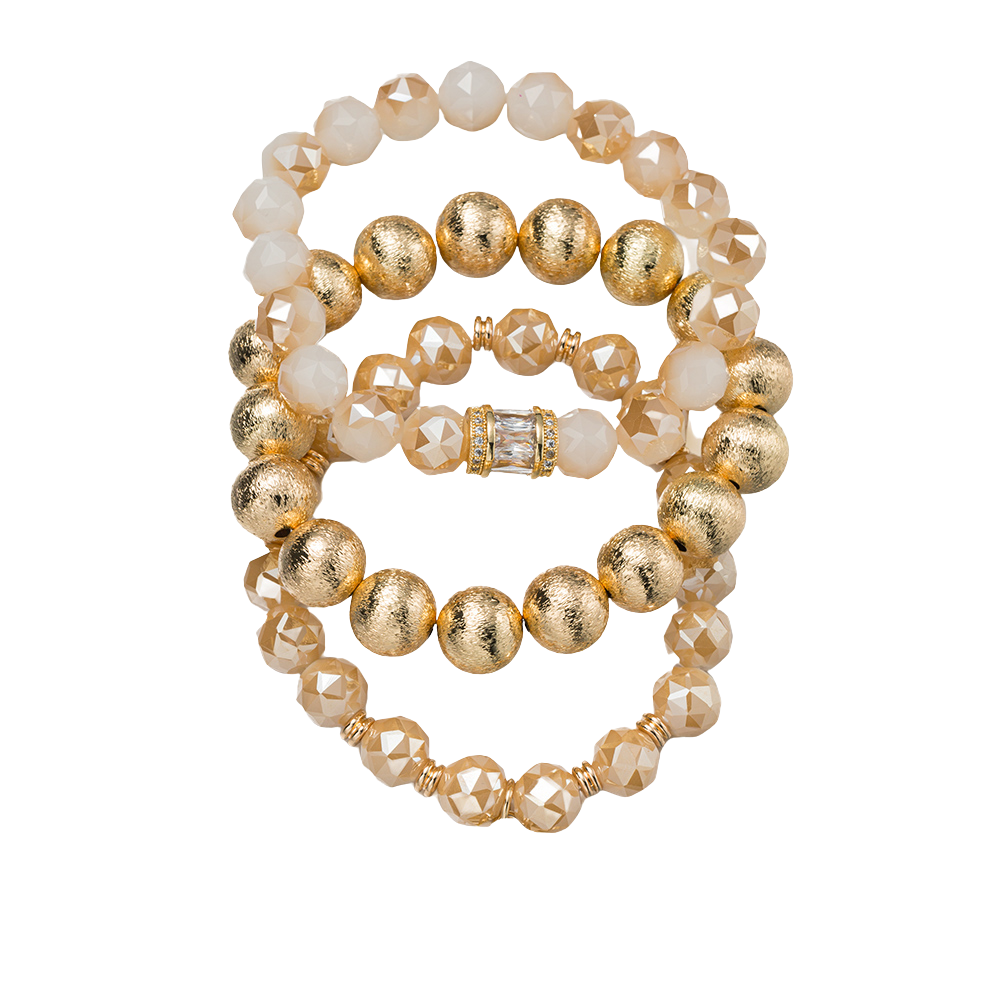 Set of 3 Faceted Beaded Bracelet with Clear Crystal Rondelle