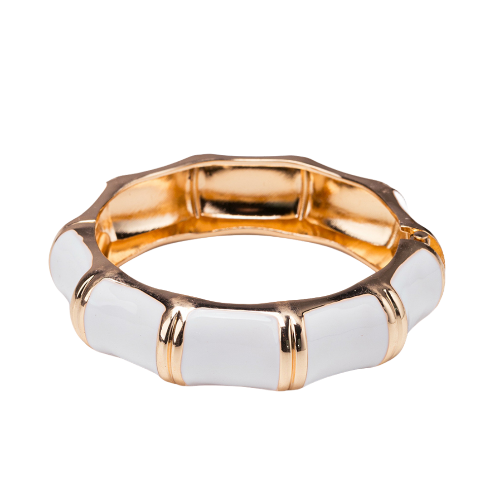 White, Gold Enamel Bamboo Bracelet