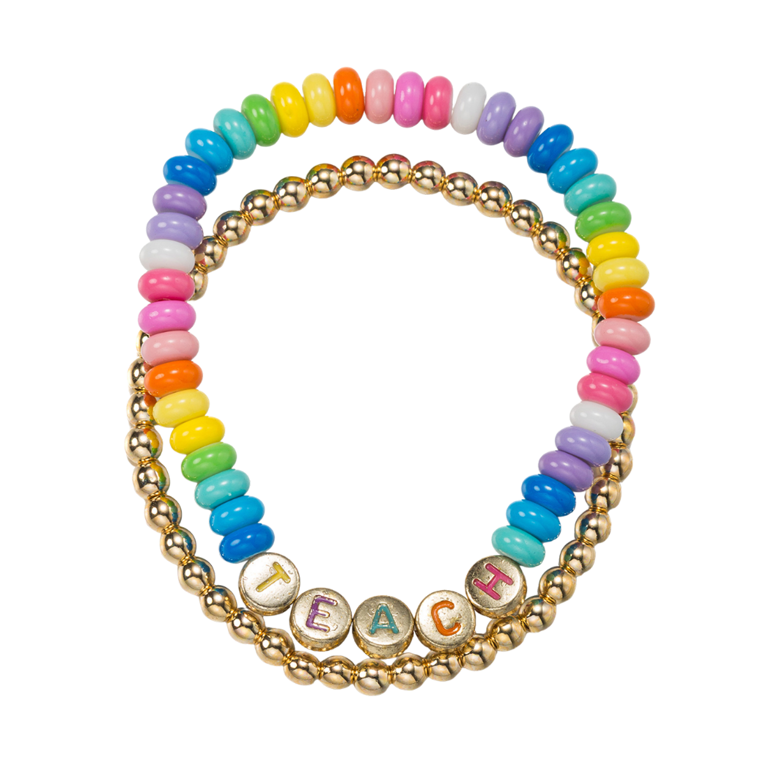 Set of 2 Beaded Stretch Bracelet with "Teach"