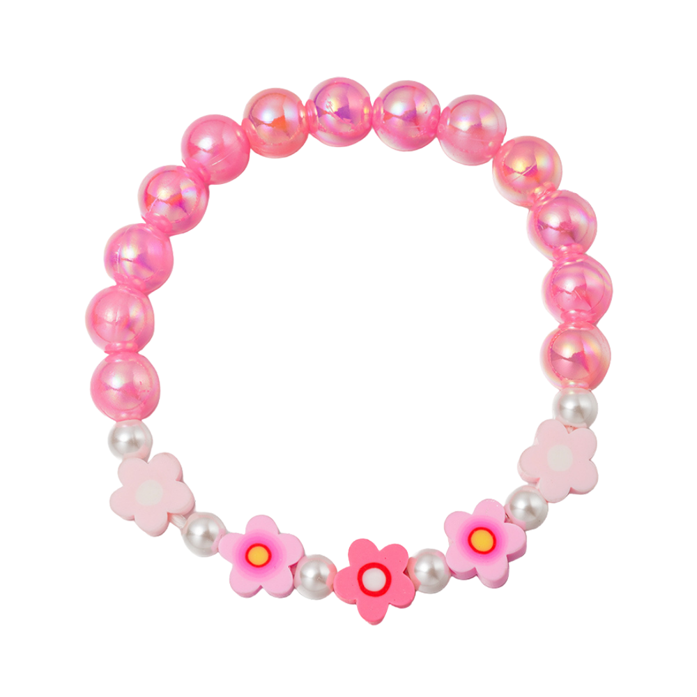 Kids Pink, Pearl AB with Pink Flowers Stretch Bracelet