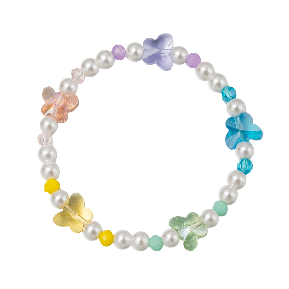 Kids Pearl, Multi Faceted with Multi Butterflies Stretch Bracelet