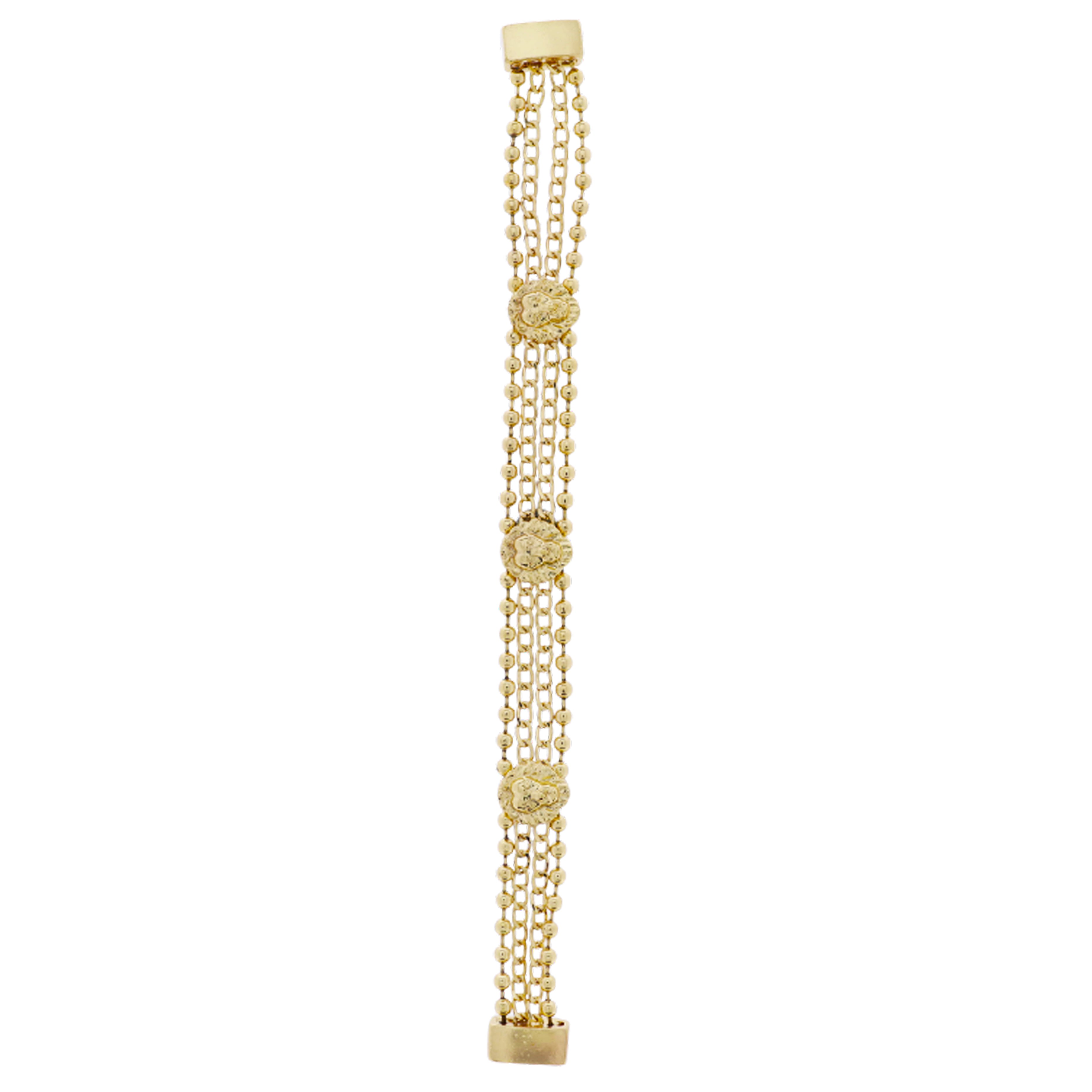 18k Gold Plated 4 Strand Gold Ball & Link Chain Magnetic Bracelet with Gold Lion Heads