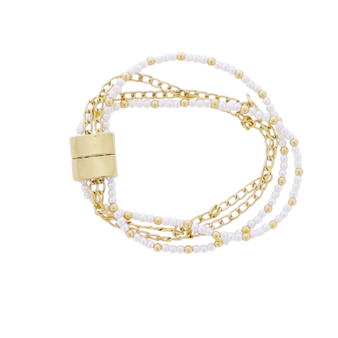 18k Gold Plated 4 Strand Gold, Black Beaded, Link Chain Magnetic Bracelet