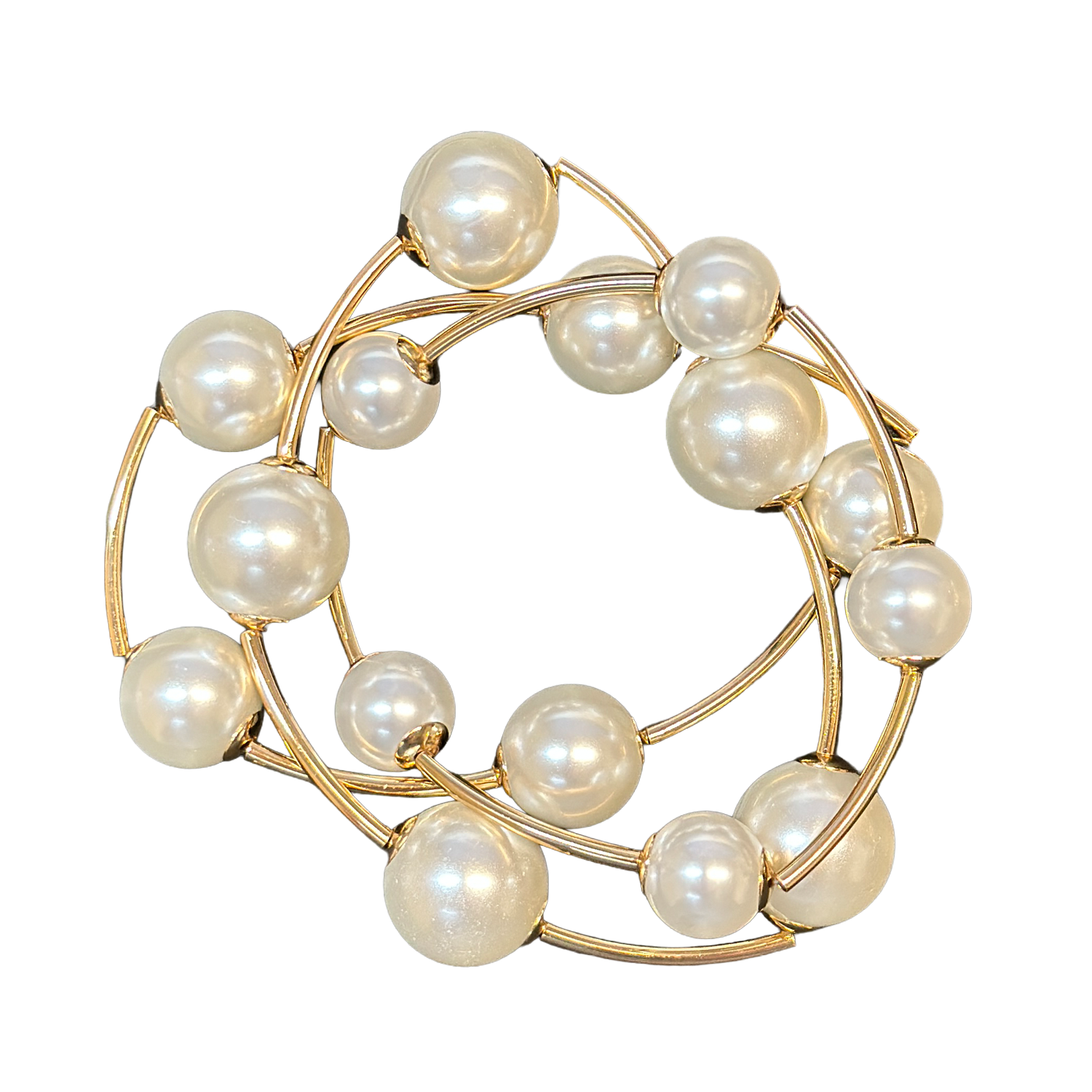 Gold, Pearl Ball & Tube Set of 3 Stretch Bracelet