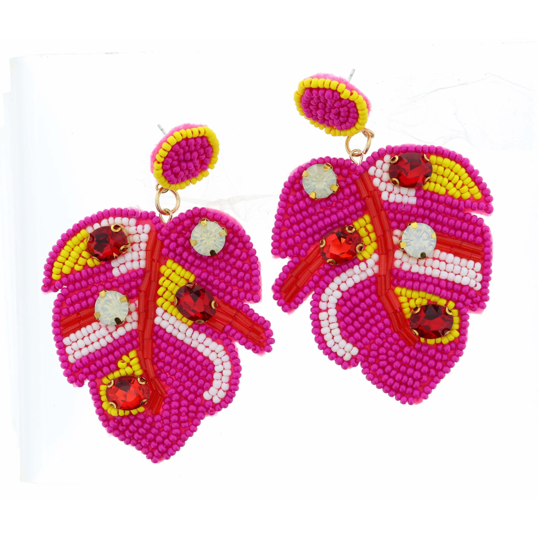 Pink, Yellow, White Seed Bead Circle Post and Palm Earring