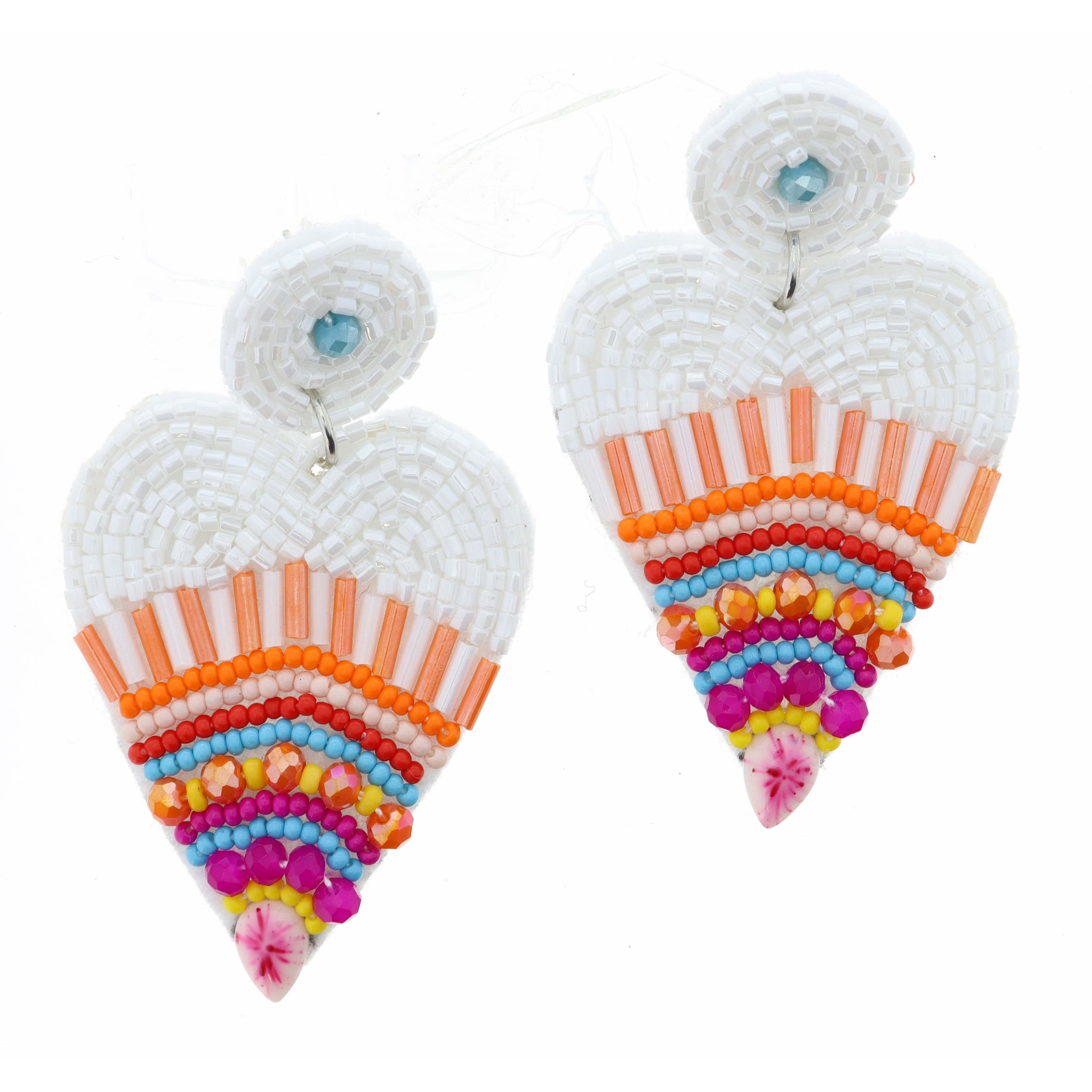 White, Orange, Blue, Pink Seed Bead Heart Earring