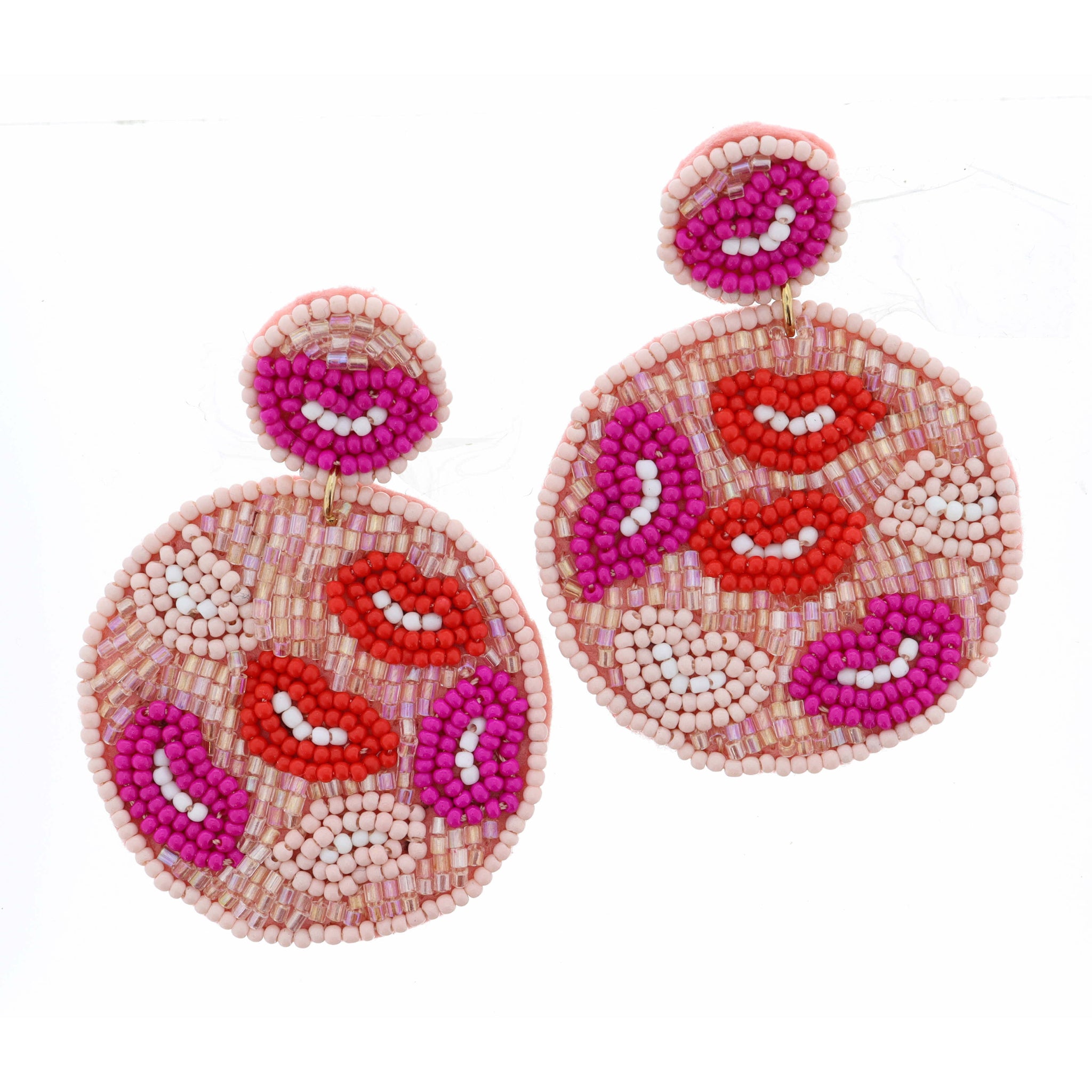 Pink Seed Beaded Lips Circles Earring