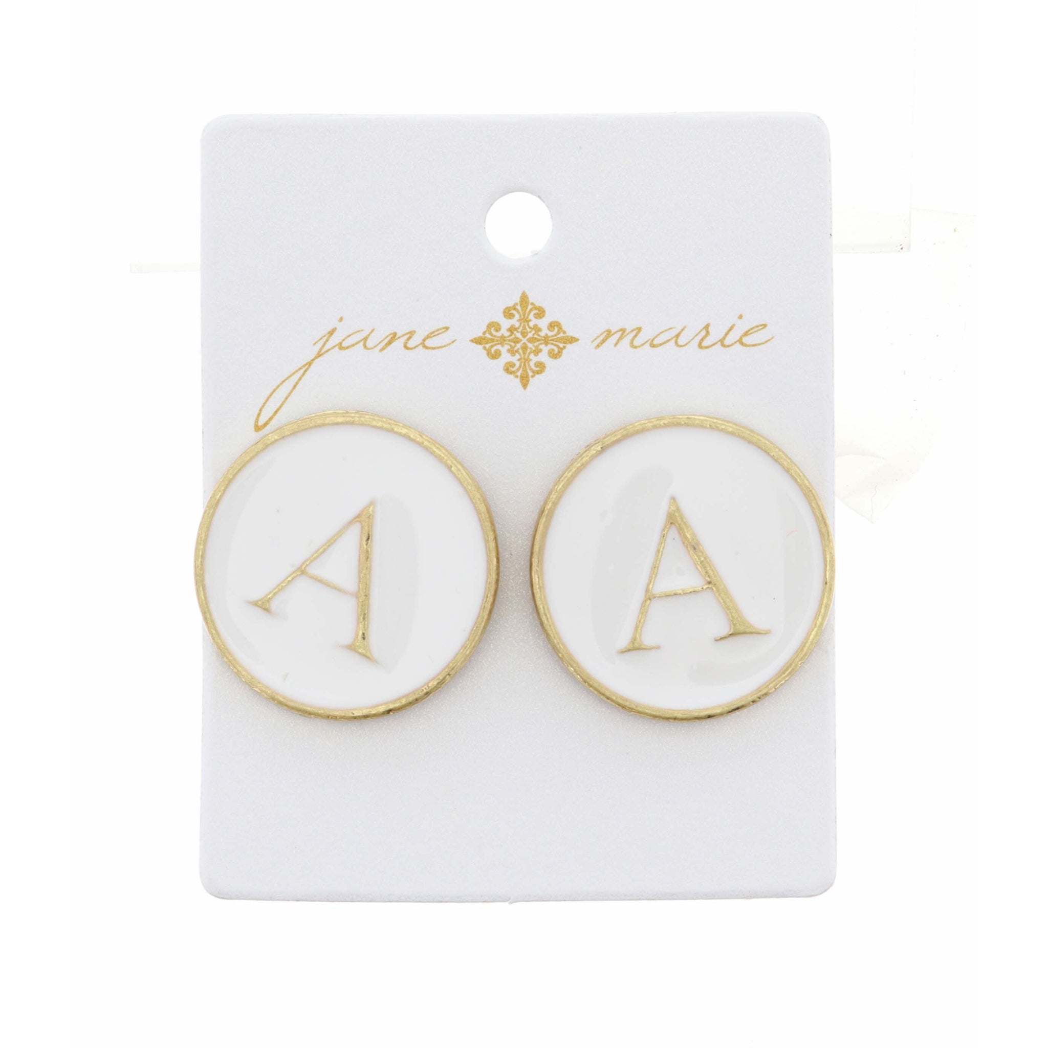 White Epoxy "A" Initial Earring
