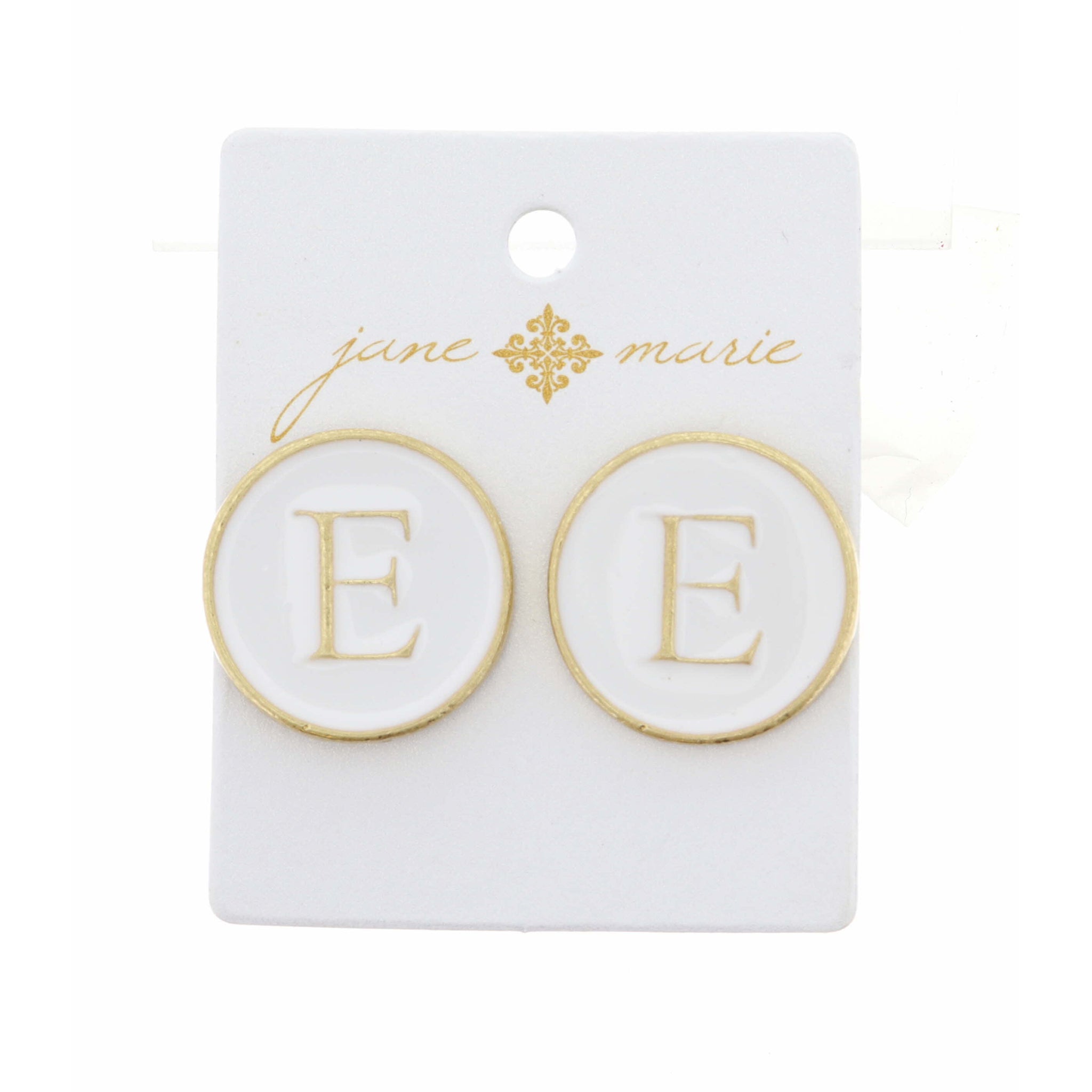 White Epoxy "E" Initial Earring
