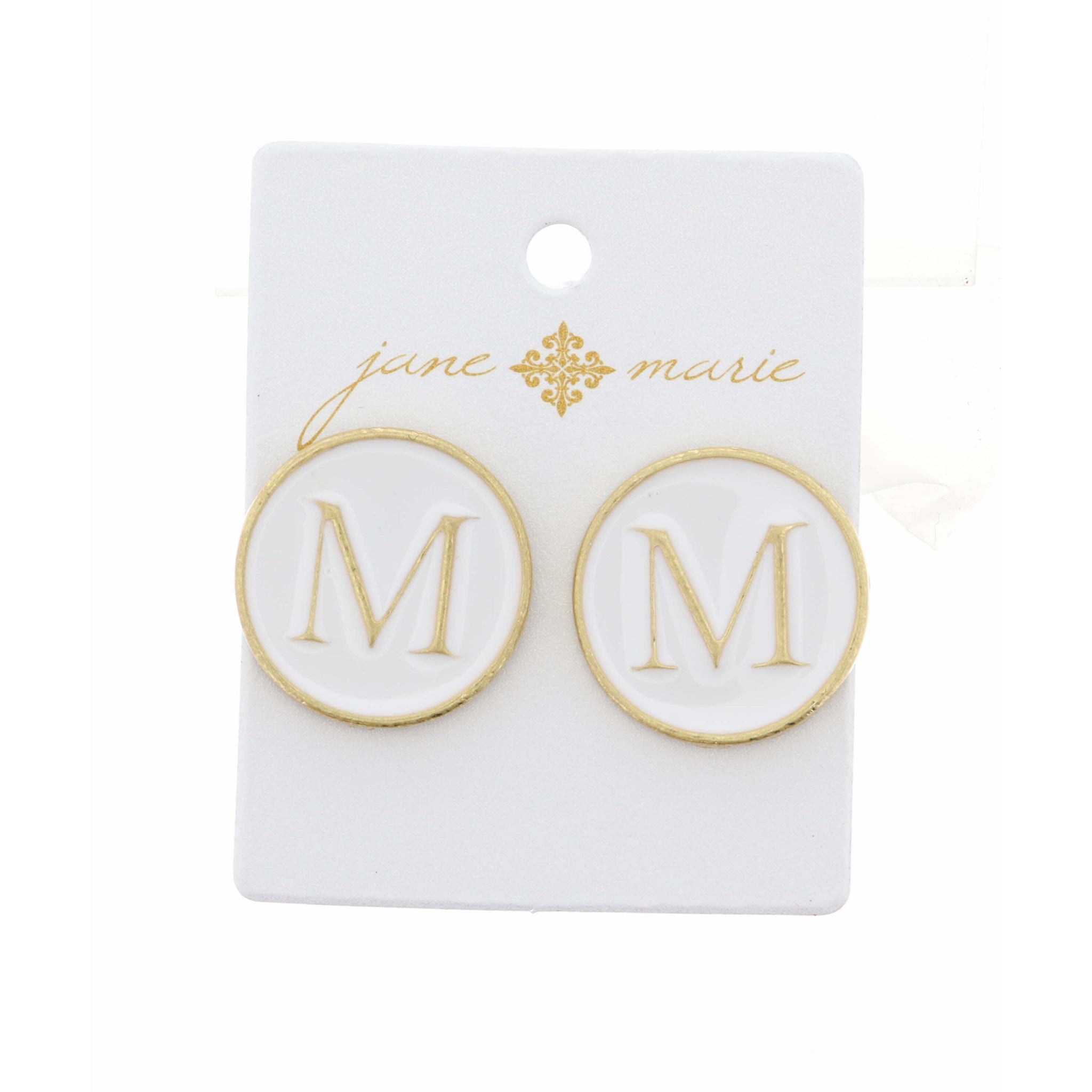 White Epoxy "M" Initial Earring