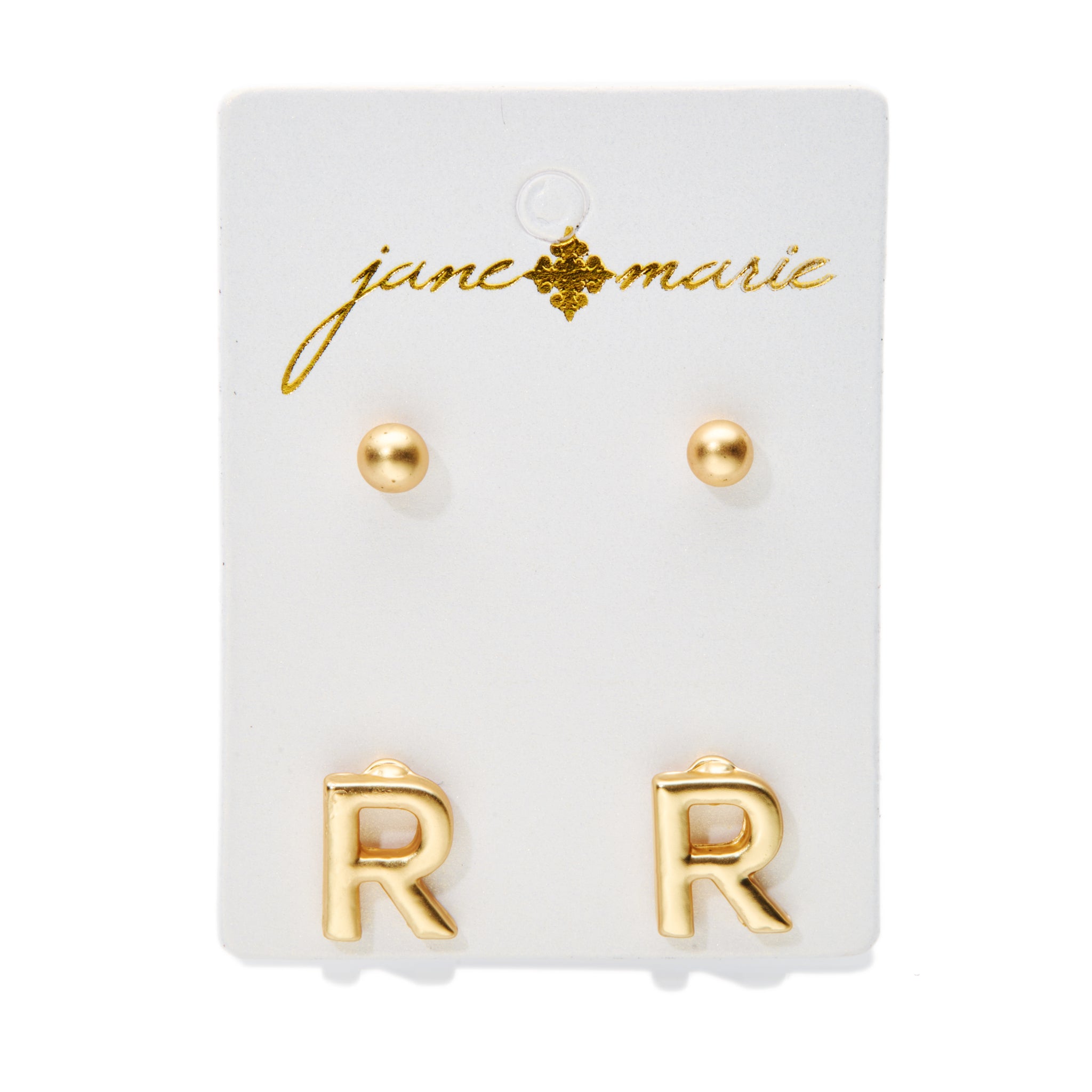 2 Stud, Block "R" Initial Earring