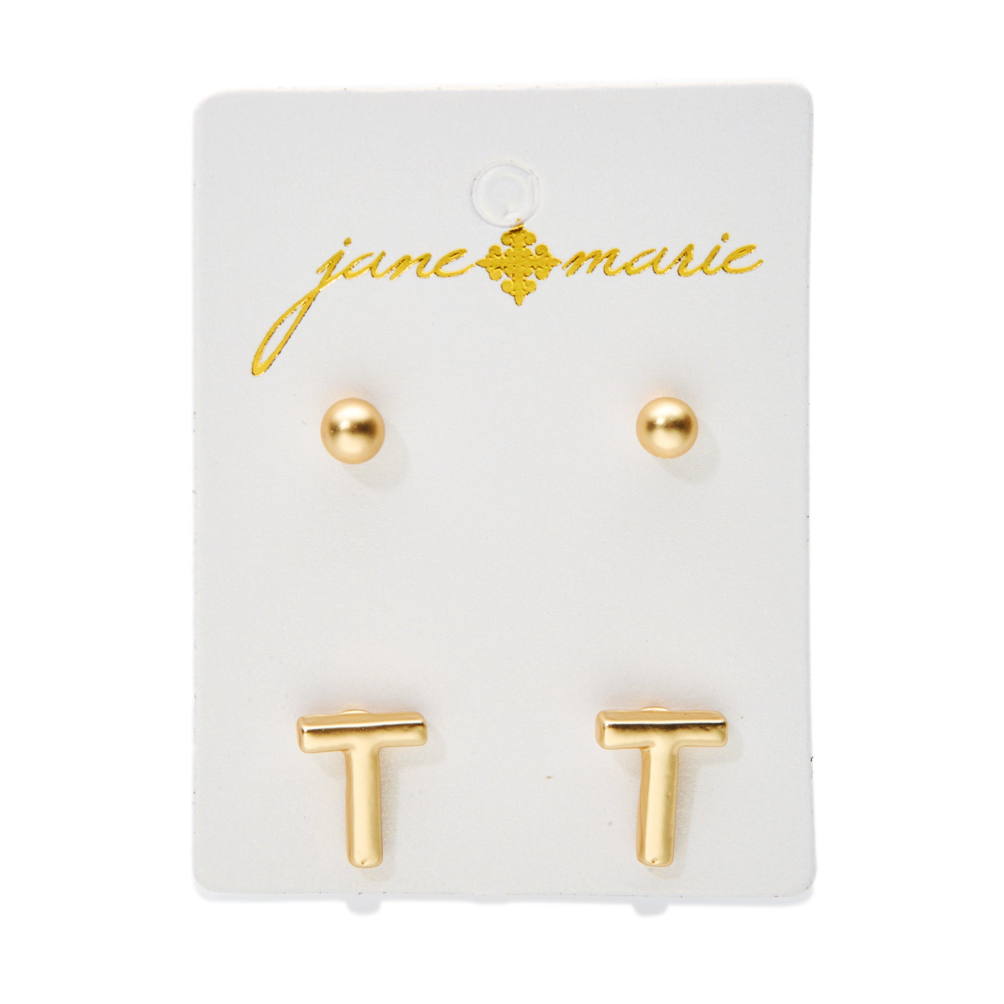 2 Stud, Block "T" Initial Earring