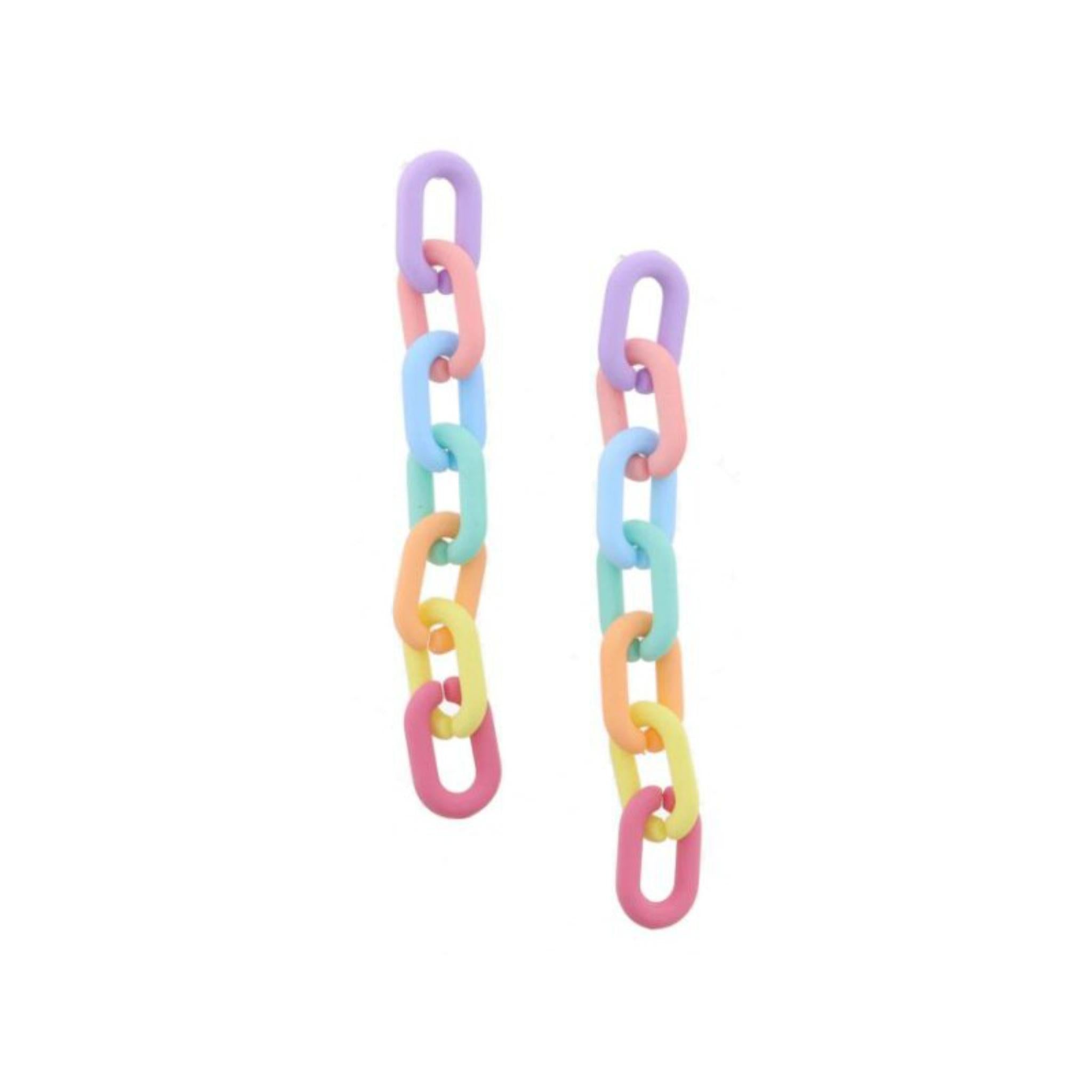 Pastel Rainbow Oval Link Dangle Earrings