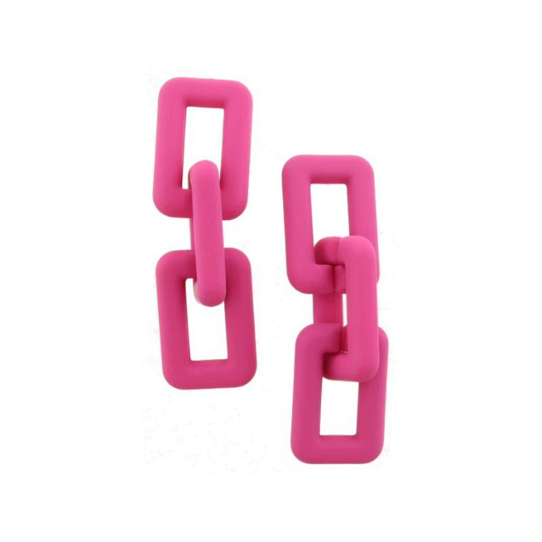 Chunky Hot Pink Rectangle Links Earrings
