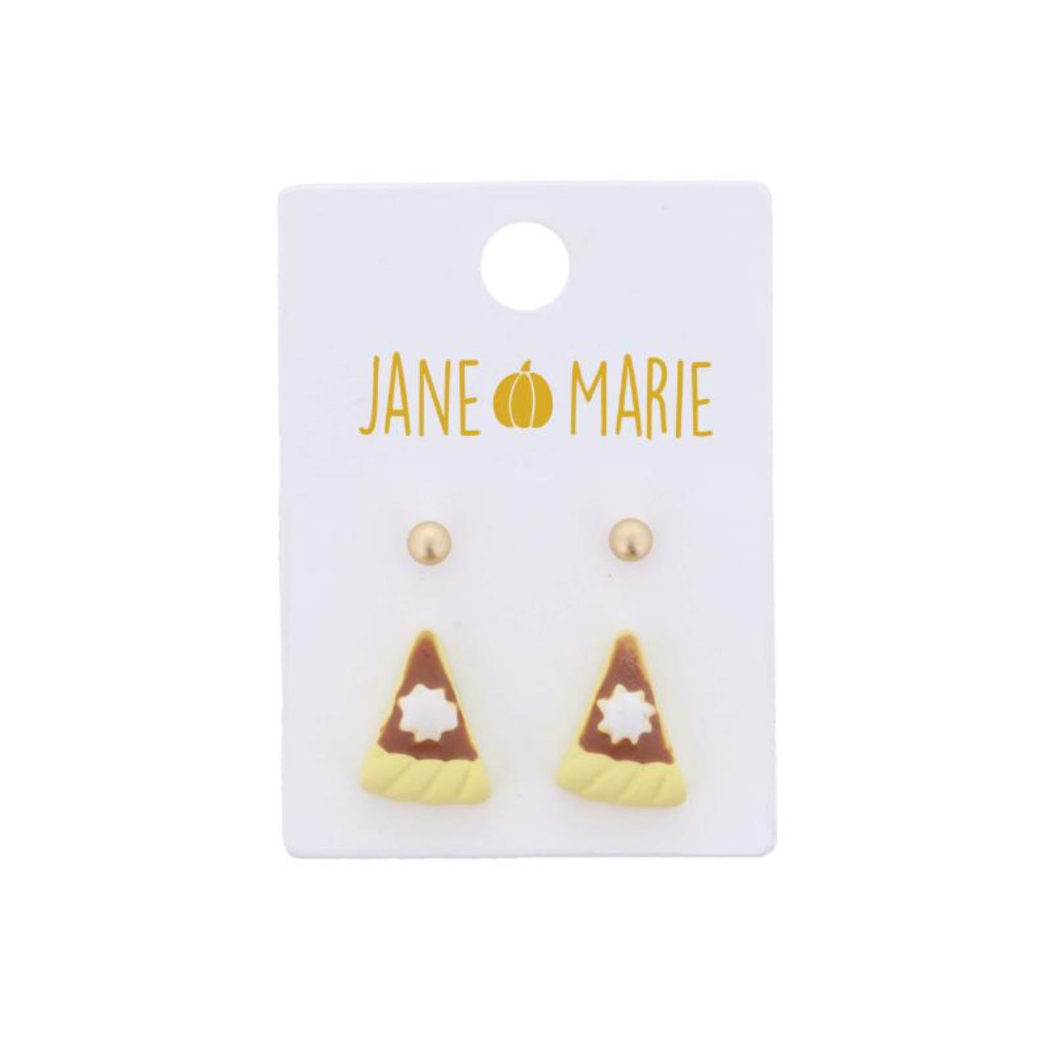 2 Stud Set, Gold Ball, Pumpkin Pies Earrings, .15", .65" Top to Bottom