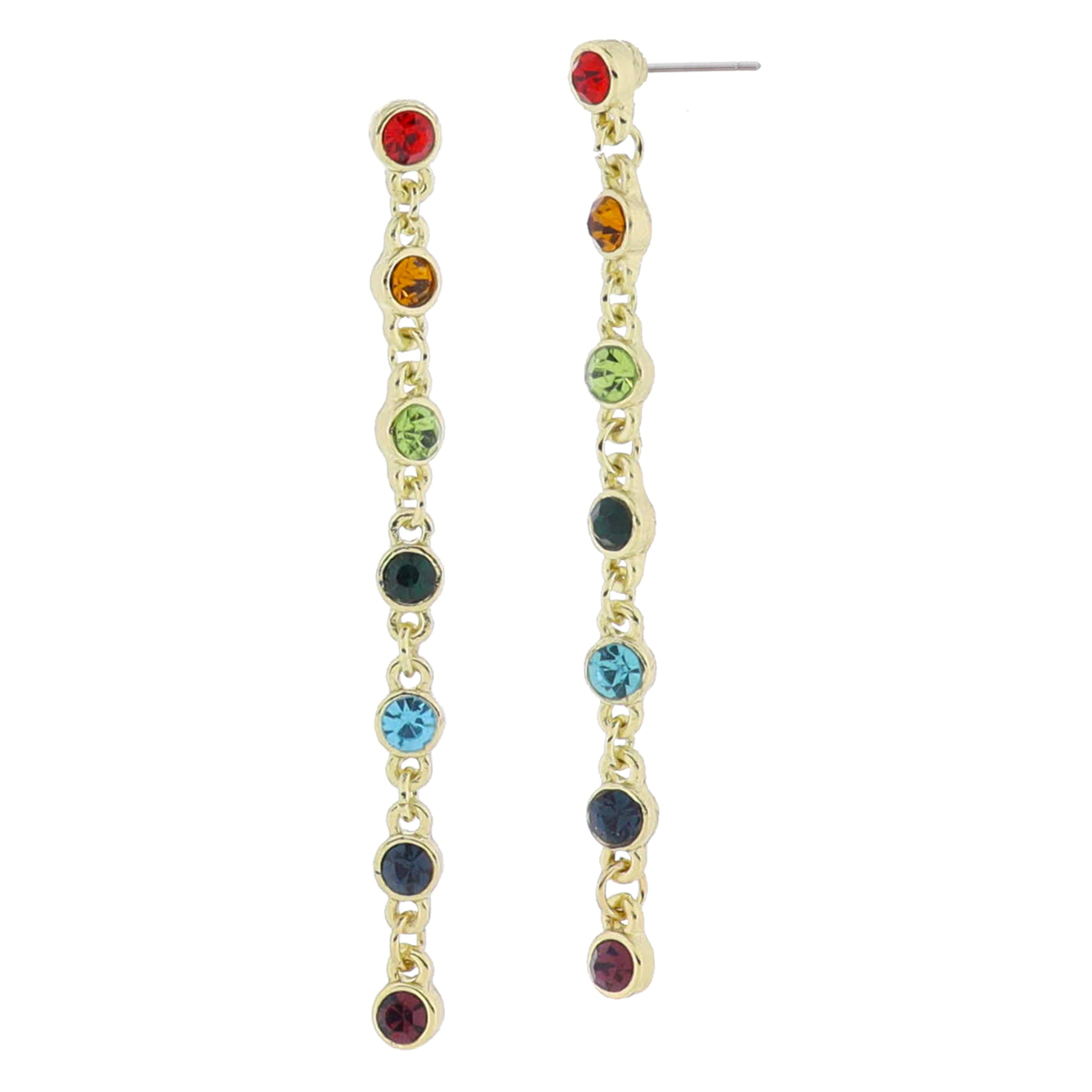 18K Gold Plated Multi Crystal Chain Dangle Earrings, 2.25" Top to Bottom