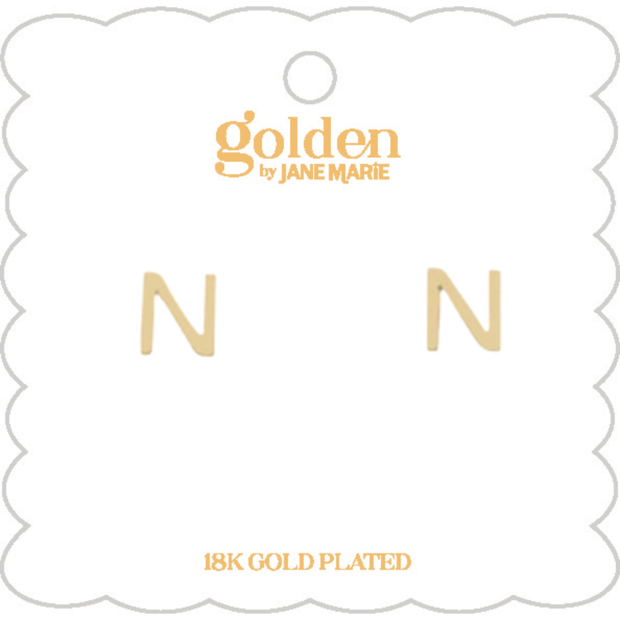 Kids 18K Gold Plated Initial "N" Stud Earring