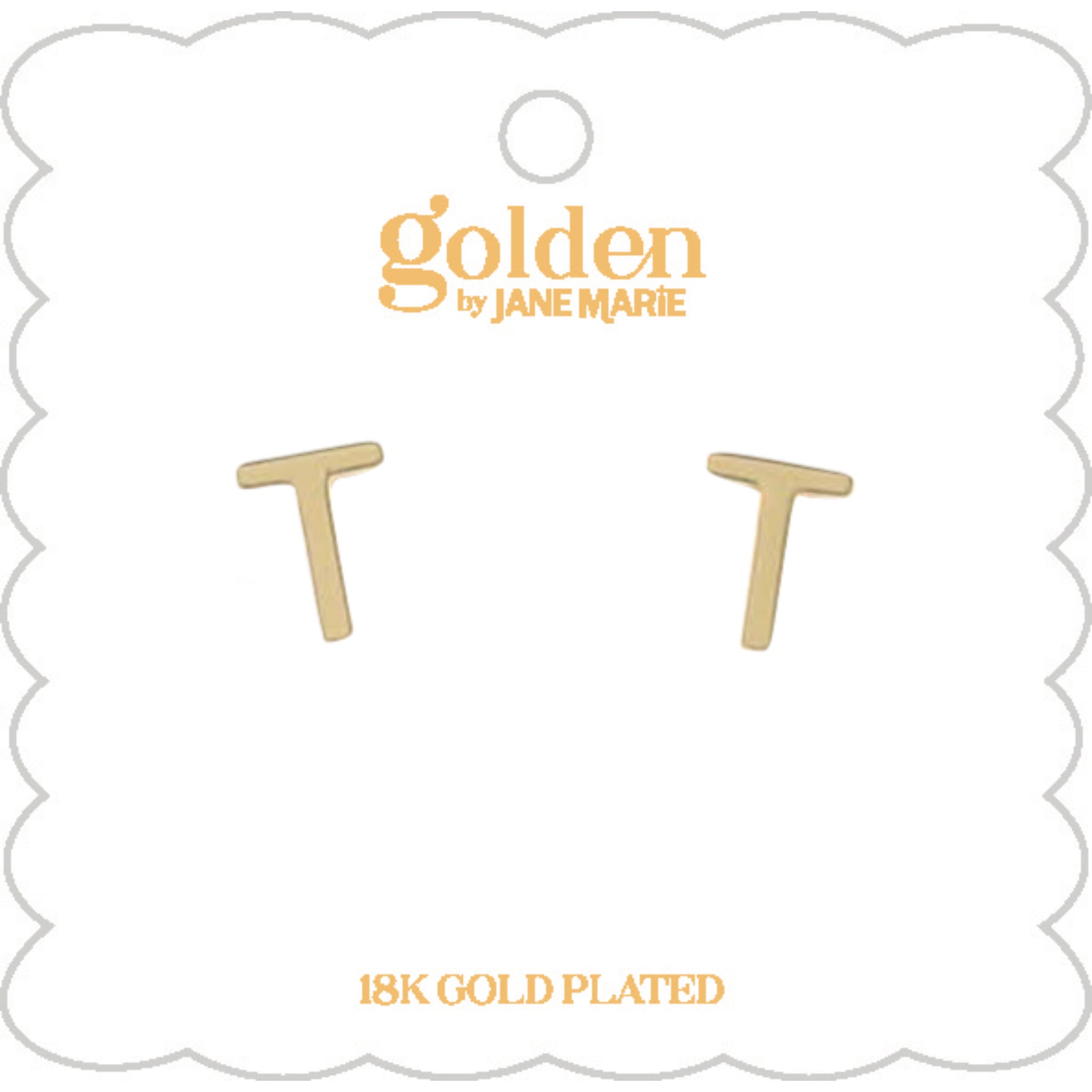 Kids 18K Gold Plated Initial "T" Stud Earring