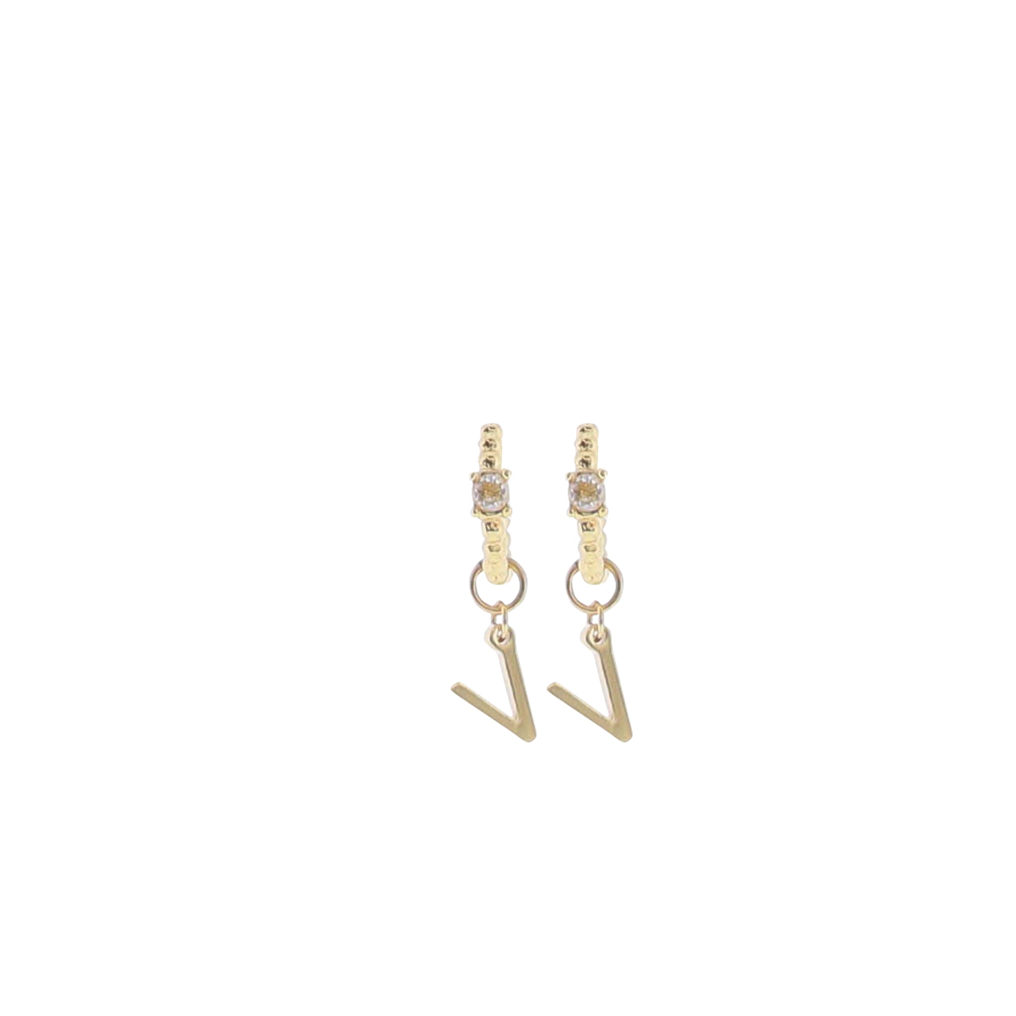 18K Gold Plated Ball Huggie Earring with Clear Crystal Initial "V"