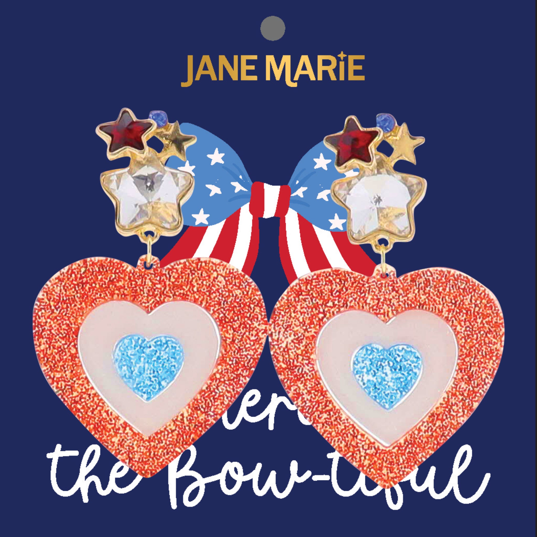 Red, White, Blue Hearts Acrylic with Multiple Stars Post Earring