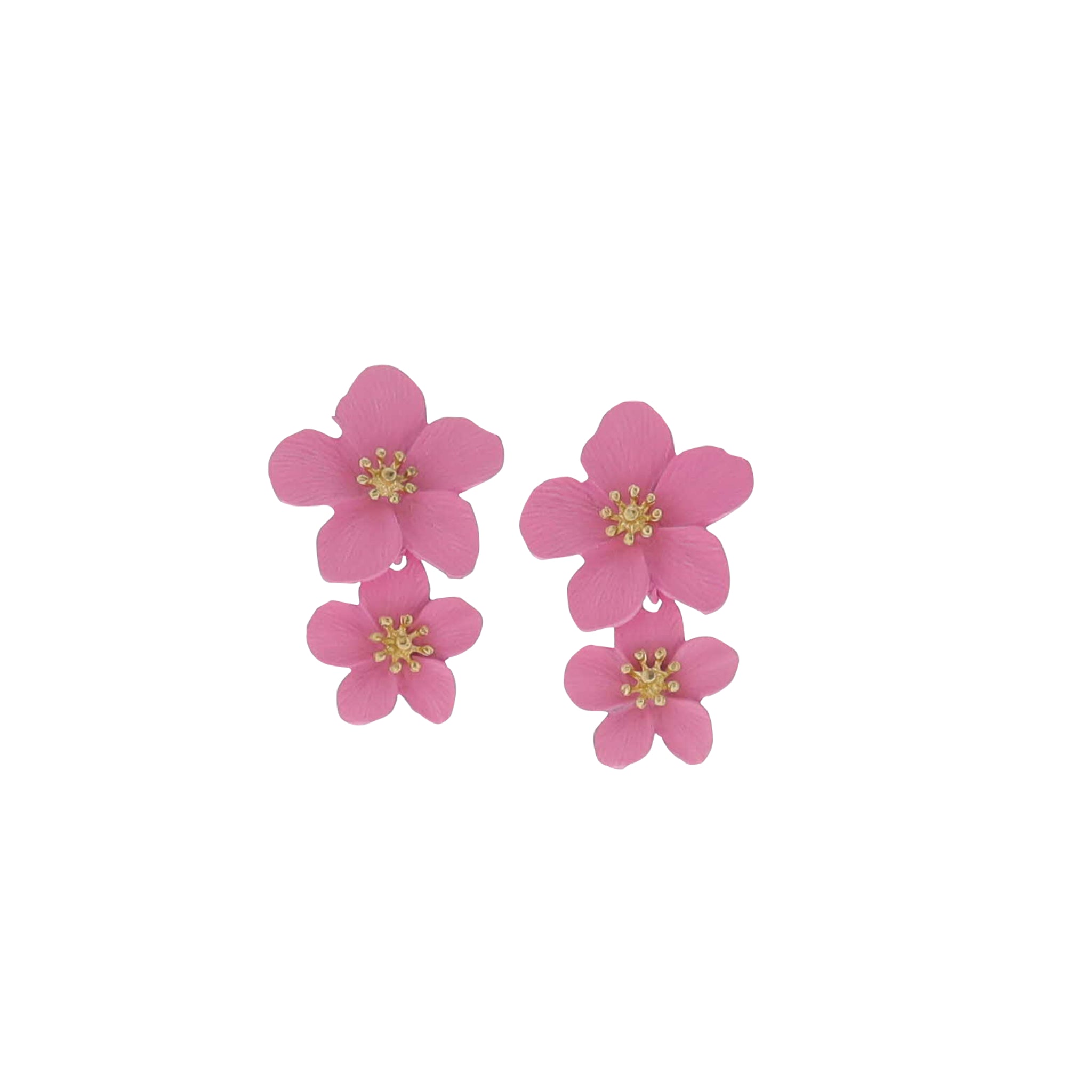 Pink, Gold Metal Flowers Earring