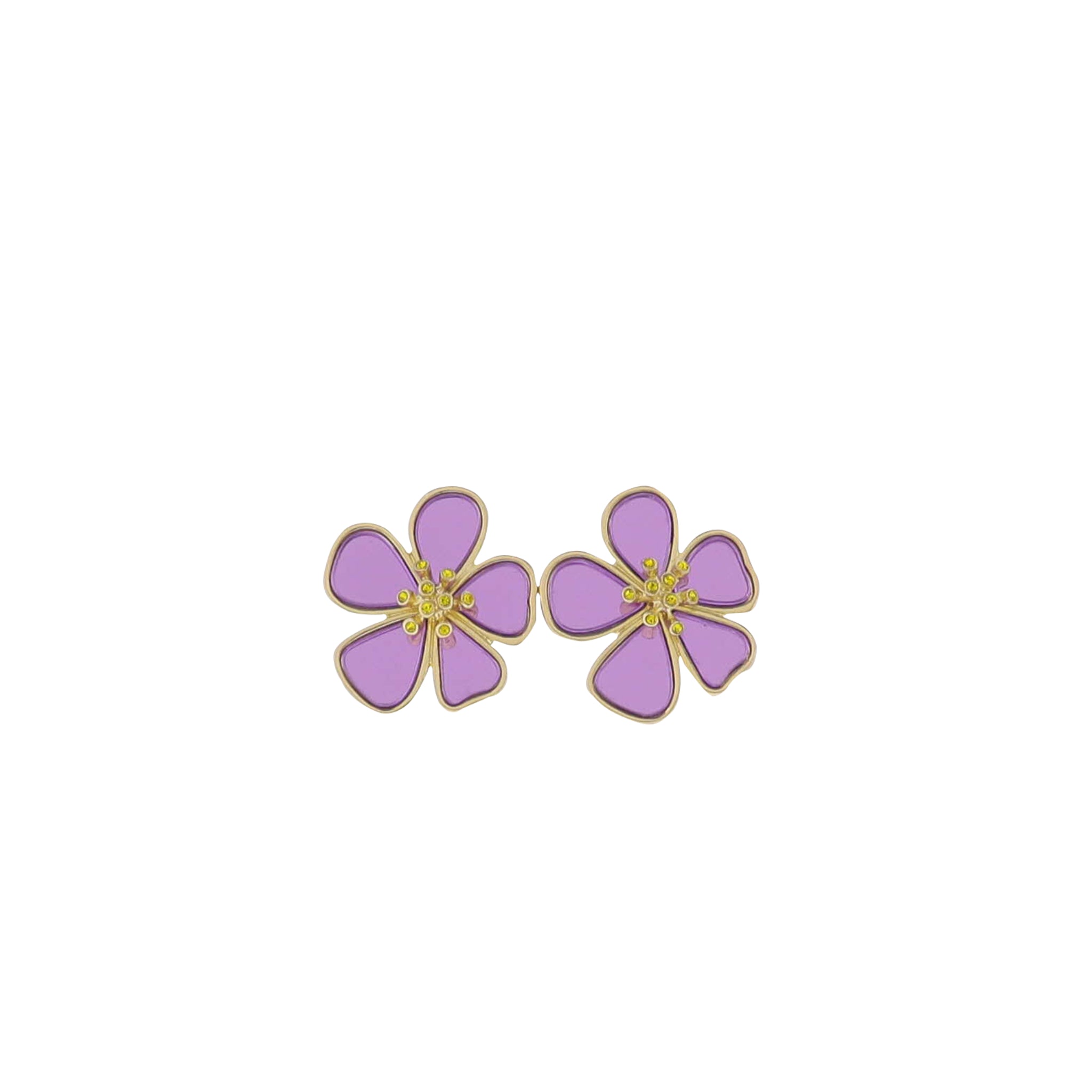 Gold, Purple Acrylic Filled Gold Flower Earring