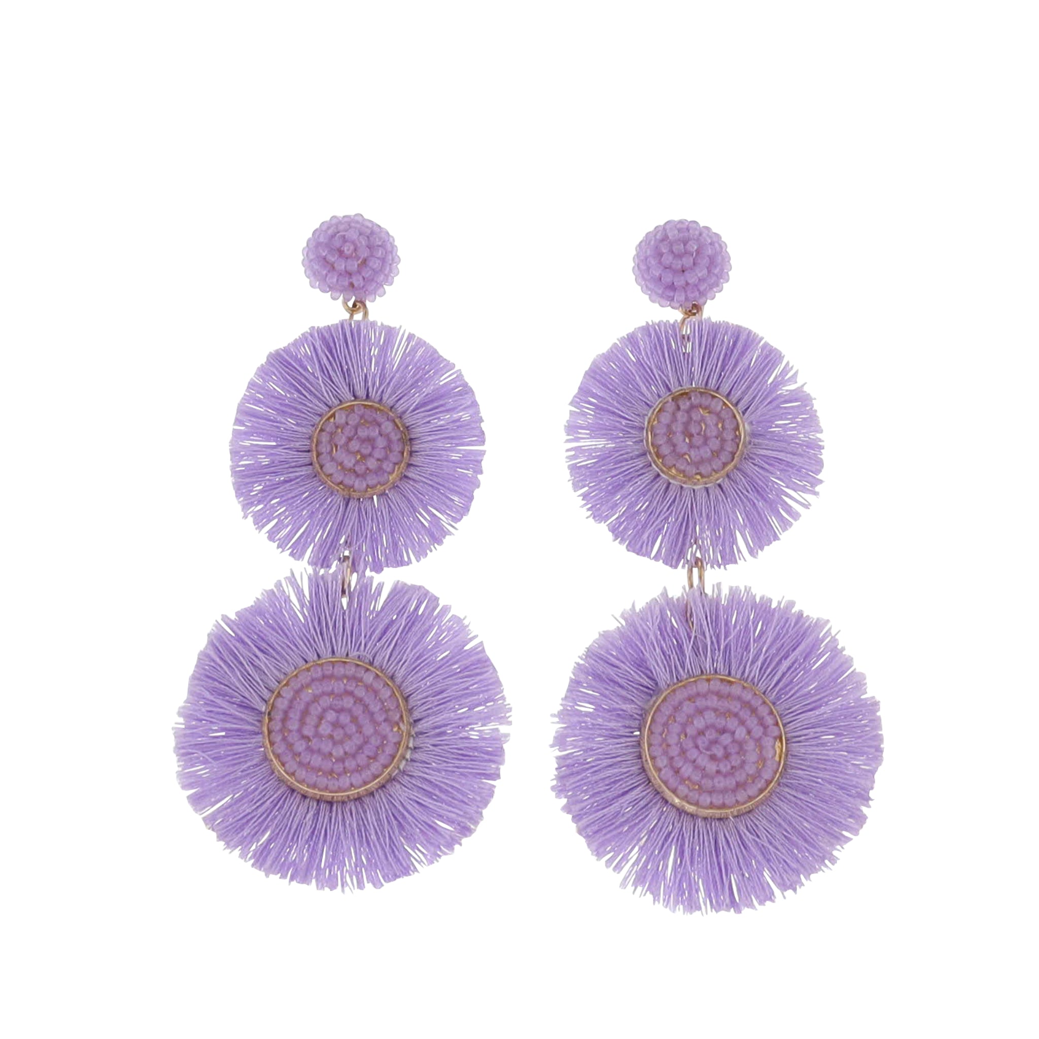 Lavender Fringe Circles with Lavender Beaded Accents & post Earring