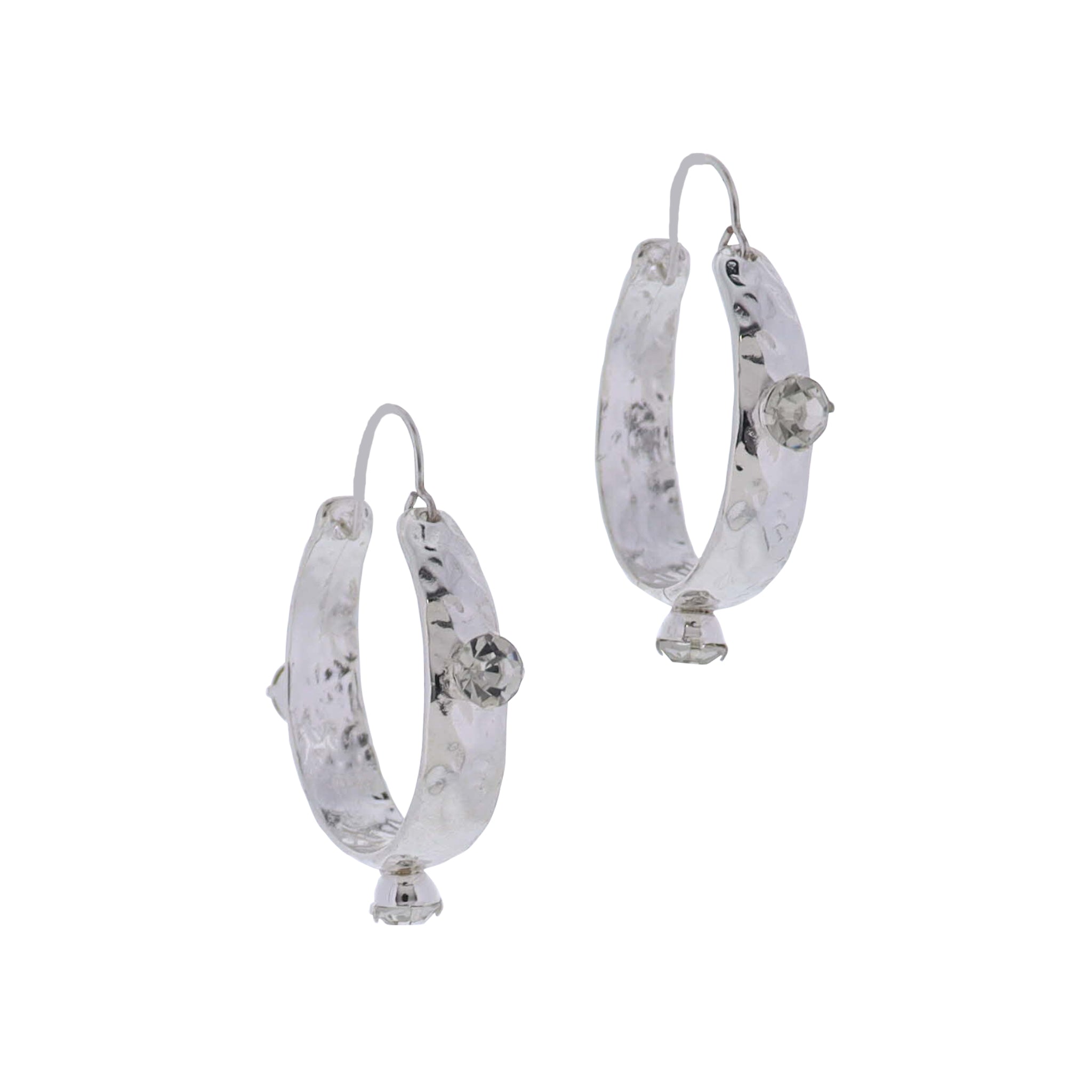 Silver, Clear Hoop Earrings with Clear Crystals