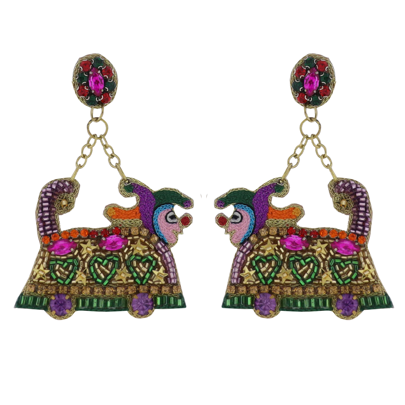 Purple, Green, Pink Mardi Gras Float Beaded Earrings