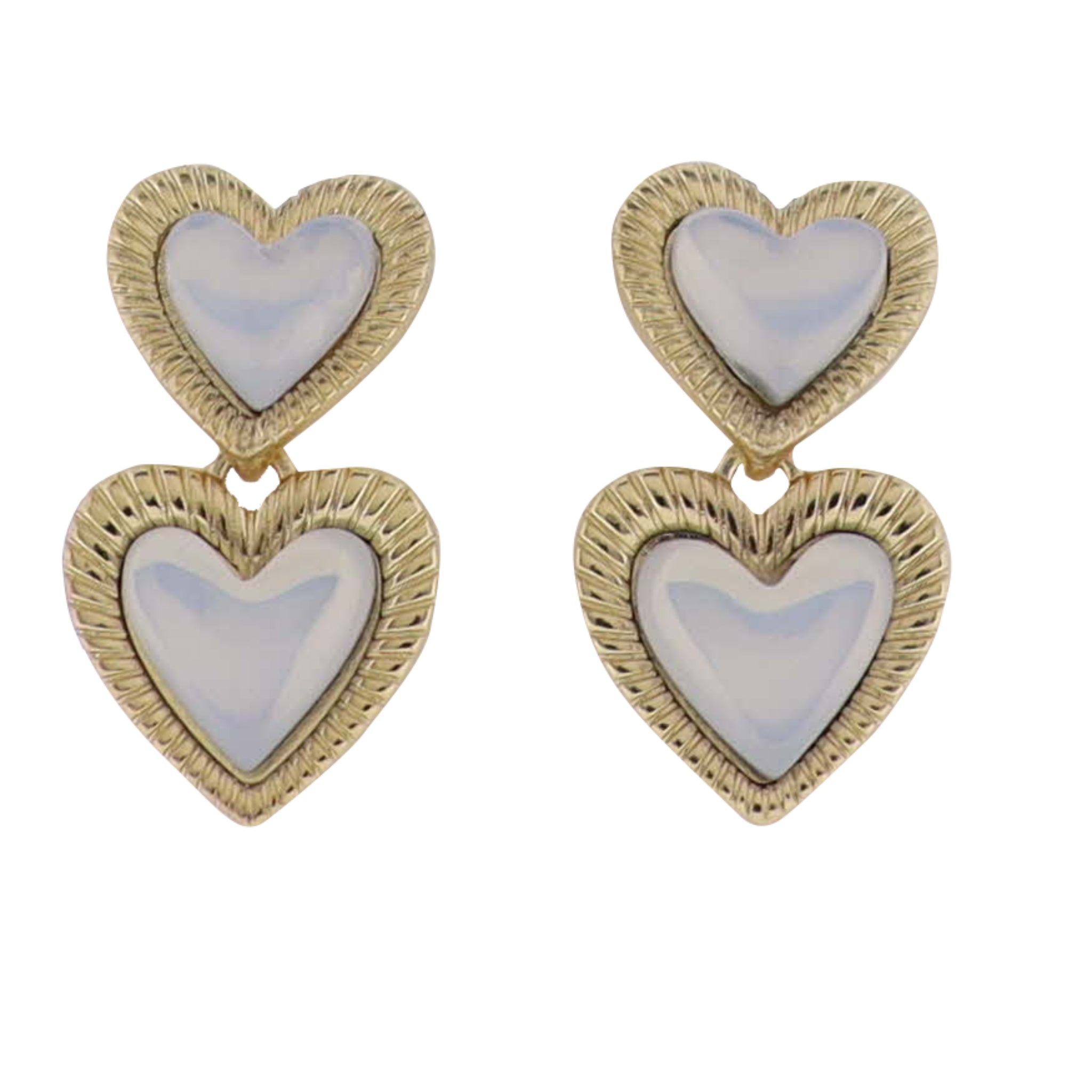 Gold Hearts Earring with Opal Centers
