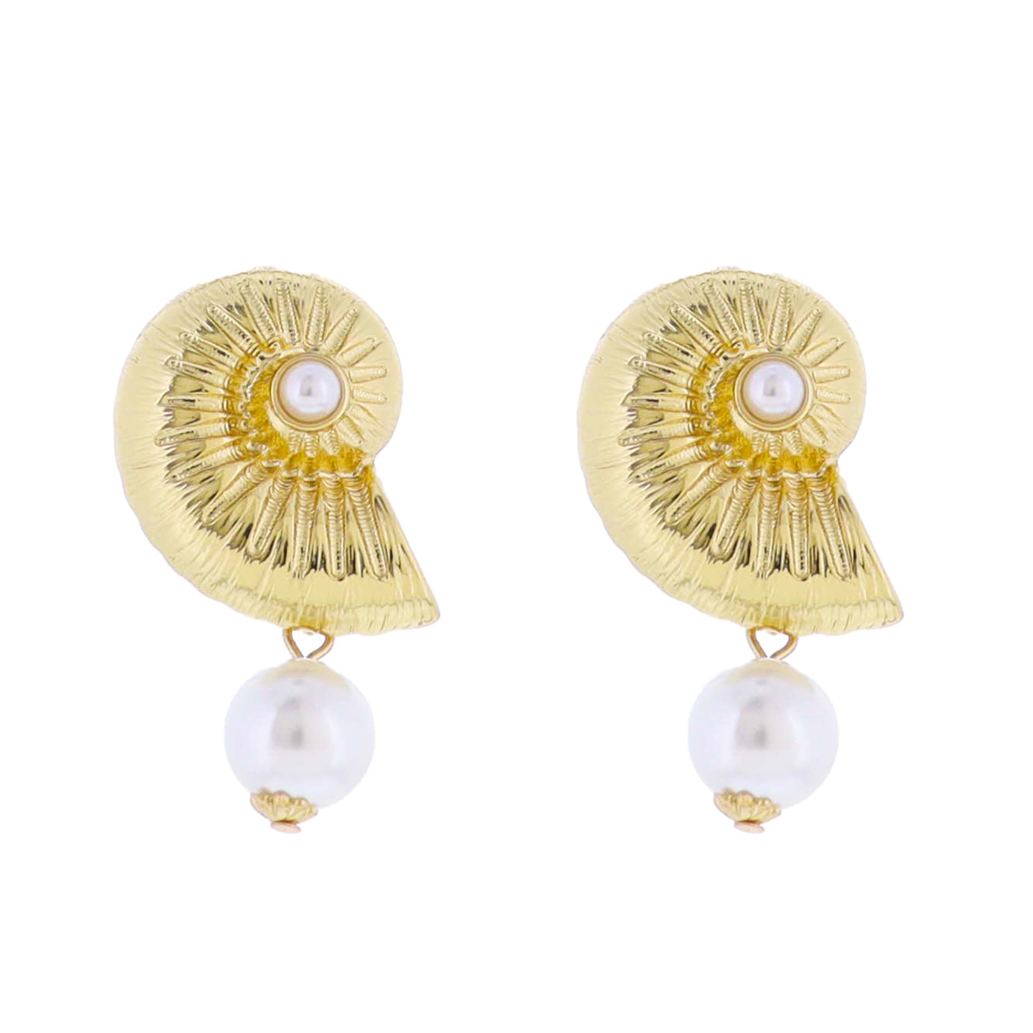 18k Gold Plated Shell, Pearl Center with Pearl Dangle Earring