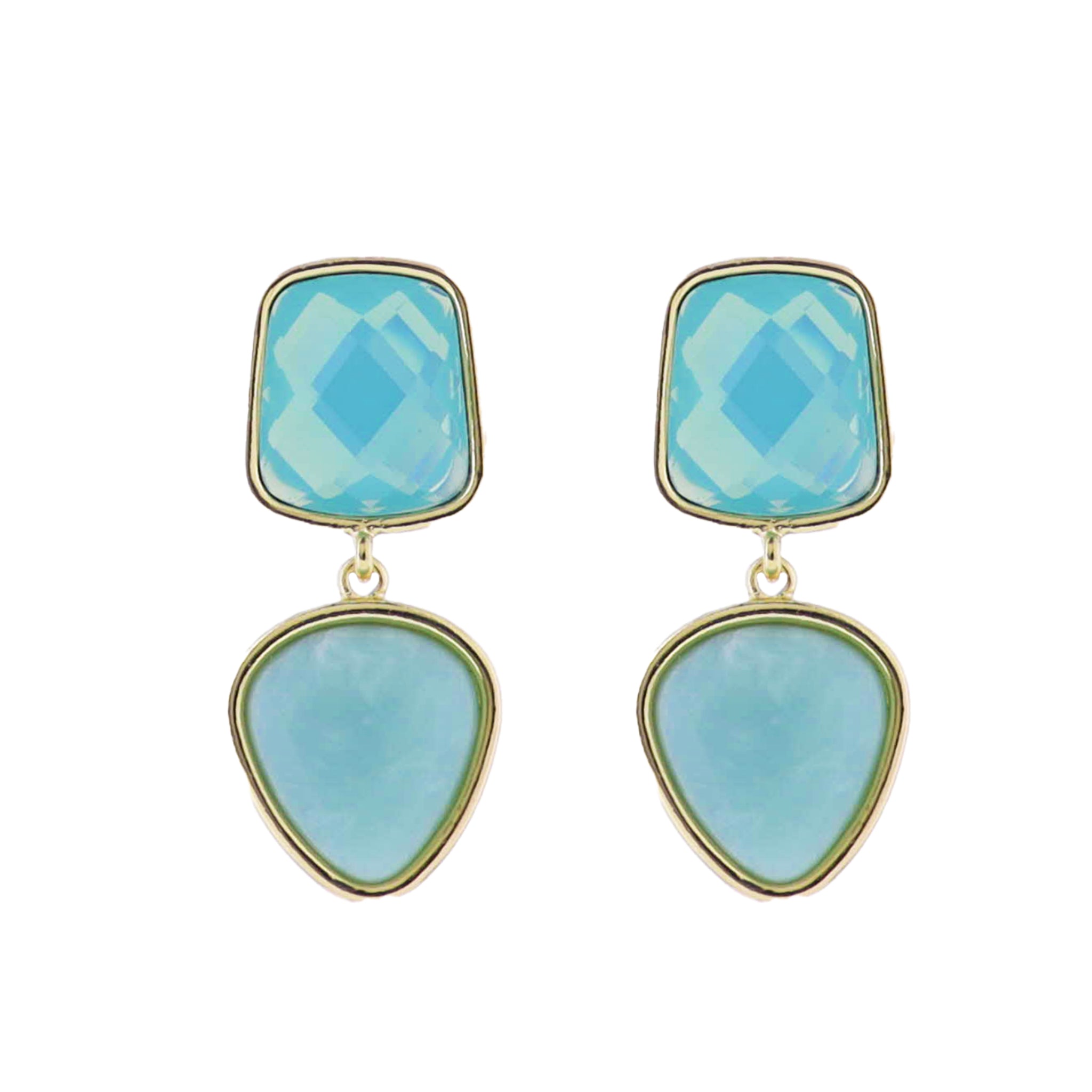 Mint Gemstone Square Post with Mint Rounded Triangle Stone Earring