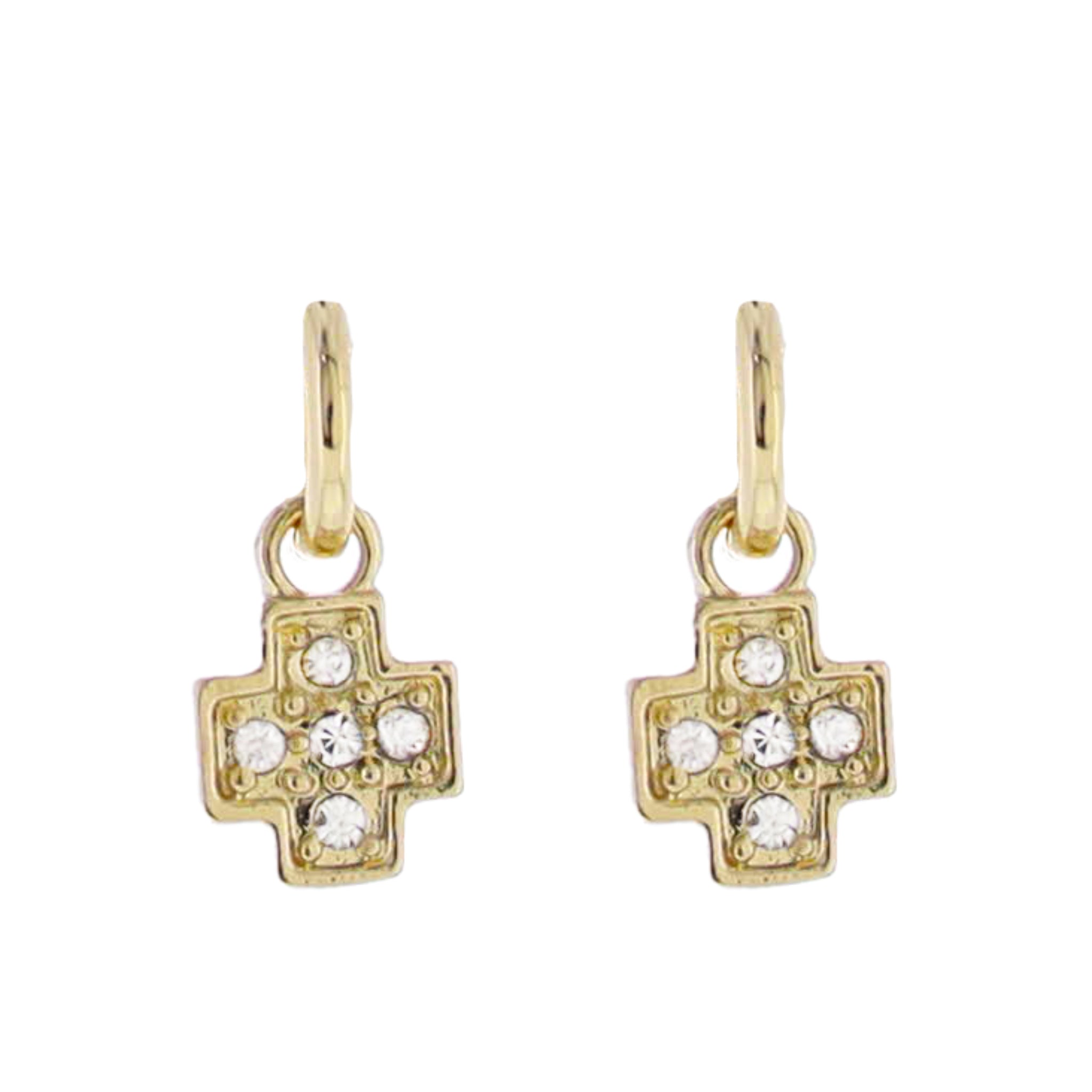 Gold Huggie Earring with Clear Crystal Cross