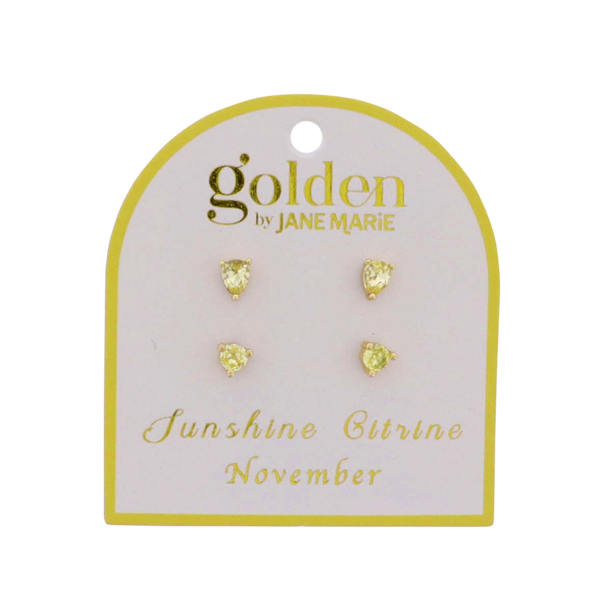 18k Gold Plated Set of 2, November Sunshine Citrine Stud Earrings
