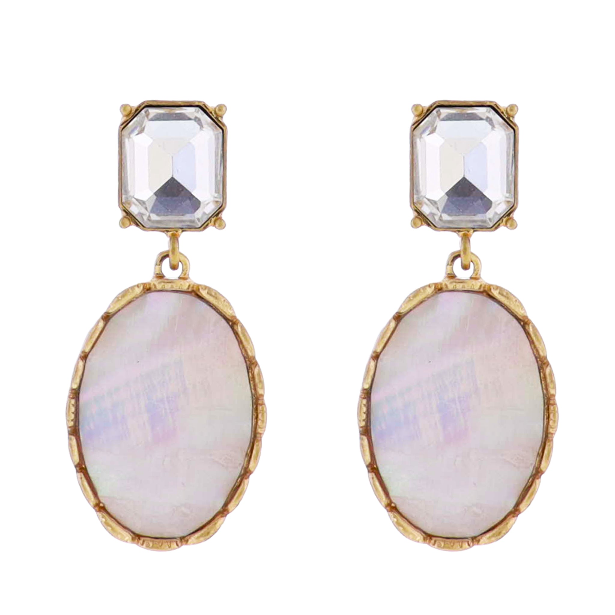 Crystal Square Post Earring with Shell Oval