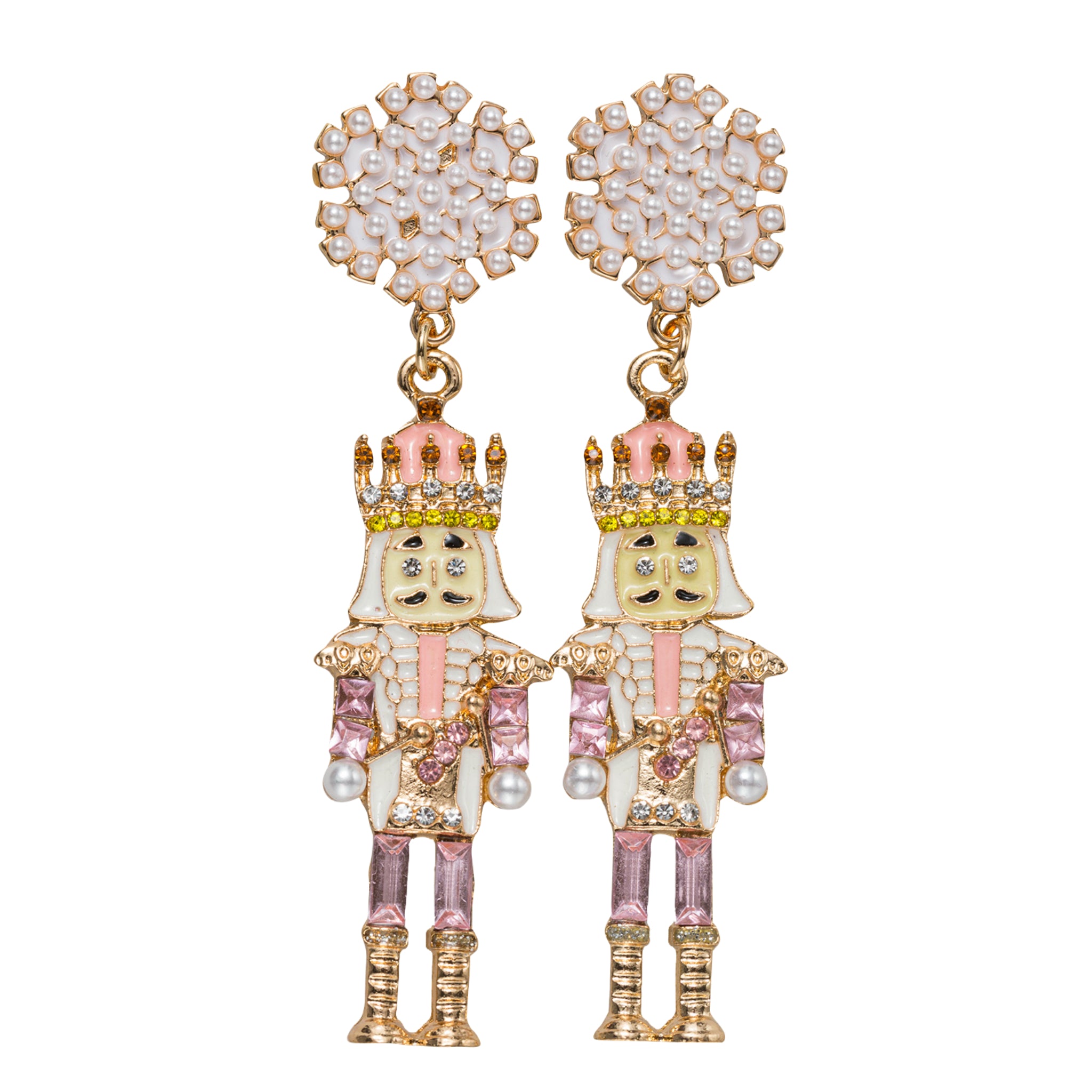 Enamel Nutcracker Earring with Pearl Post