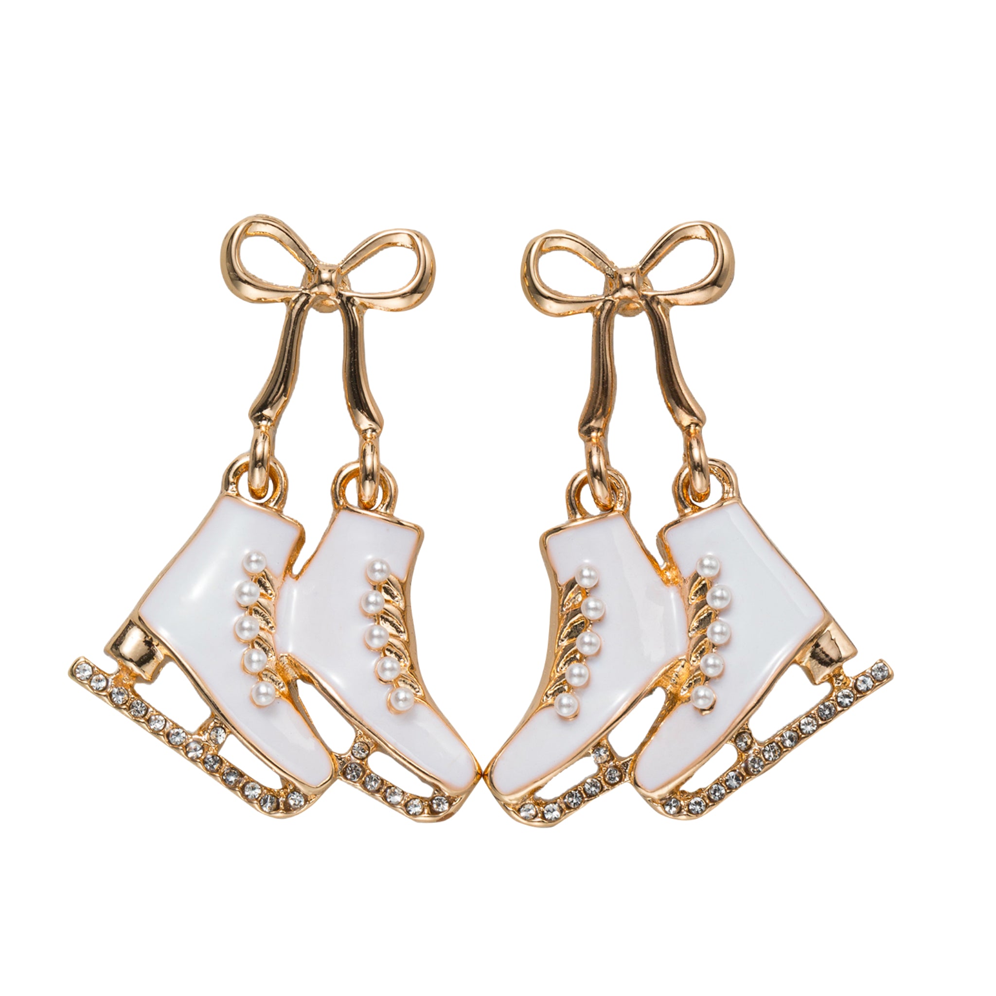 Enamel Ice Skates Earring with Gold Bow Post