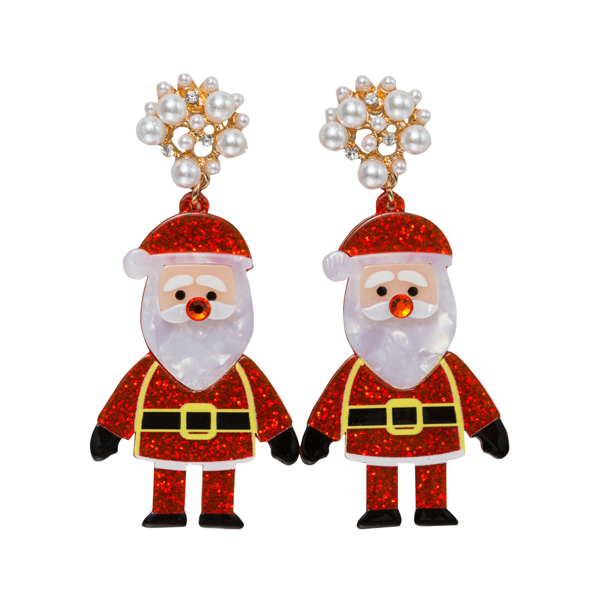 Acrylic Santa Claus Earring with Pearl, Crystal Post