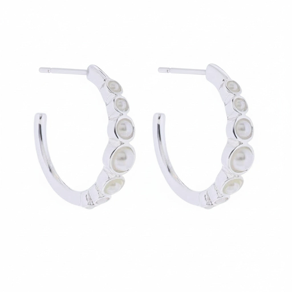 18k Gold Plated Silver Hoop Earring with Pearl Accents