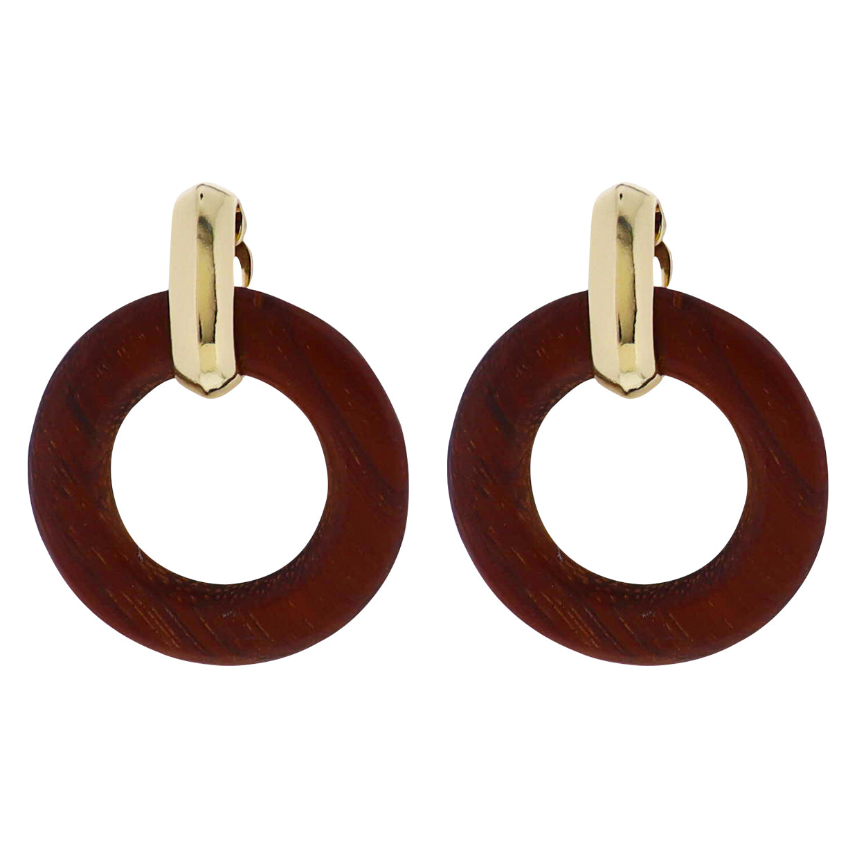 Brown Wooden Circle Earring with Gold Link