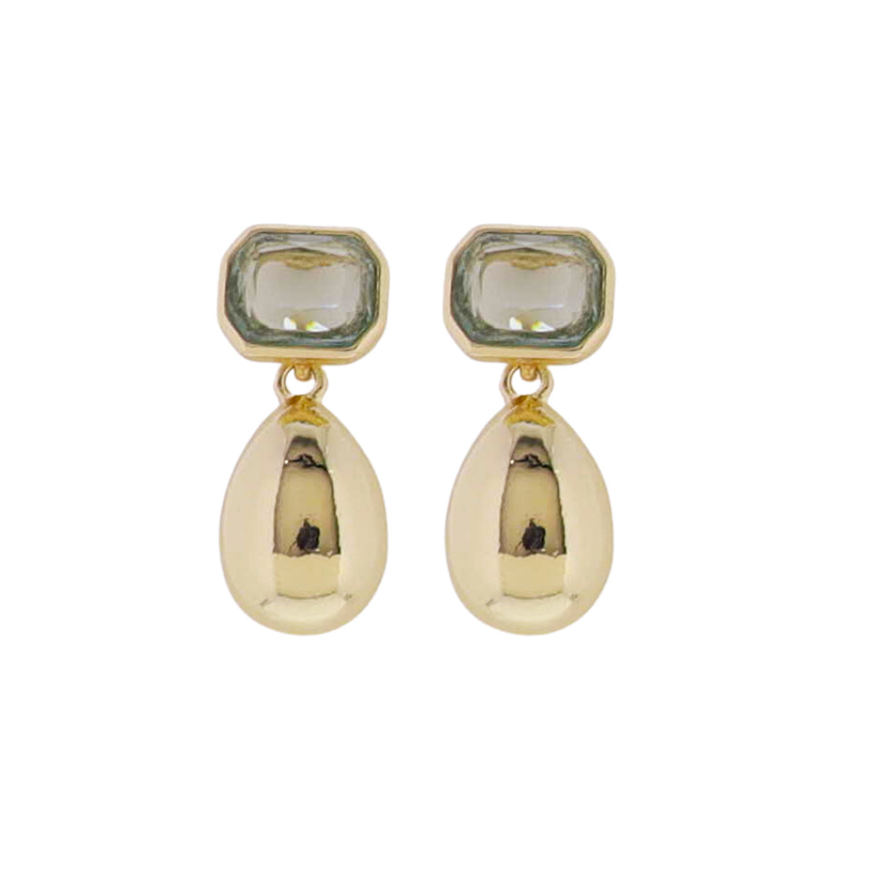 Gold Teardrop with Clear & Light Green Edged Crystal Post Earring